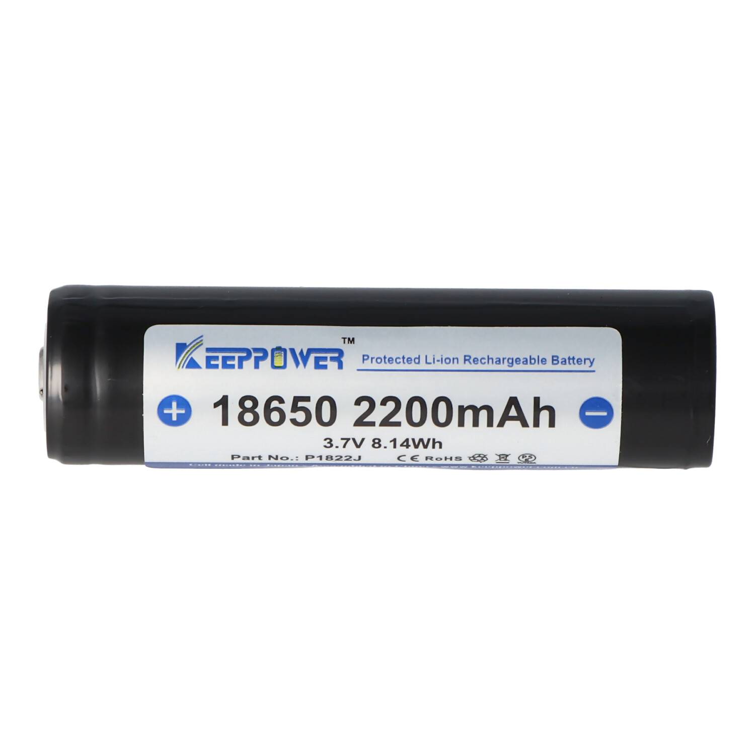 Keeppower 18650 - 2200mAh, 3,7V Li-Ion-Akku geschützt 68,9x18,5mm
