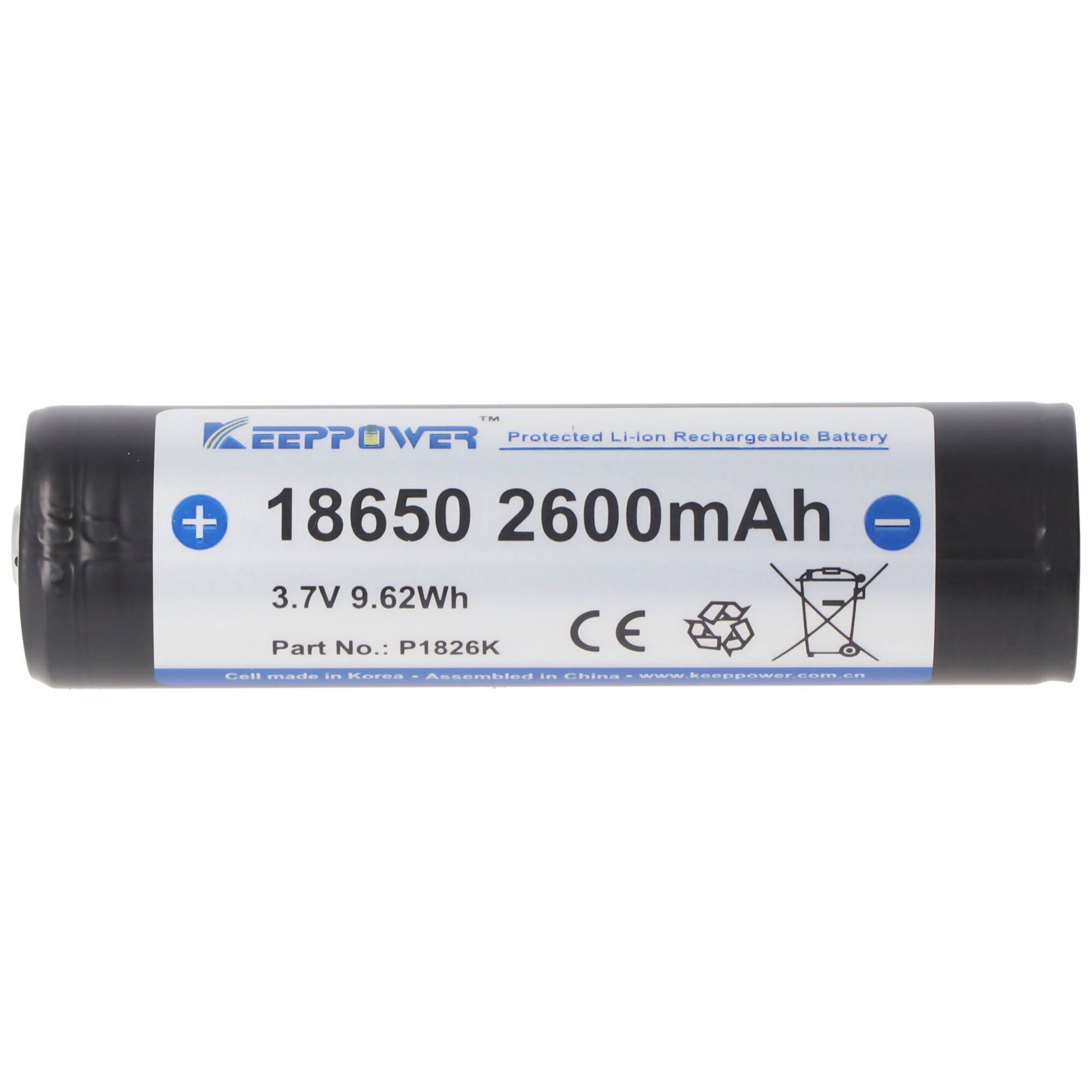 Keeppower 18650 - 2600mAh, 3,7V Li-Ion-Akku geschützt 69,2x18,5mm