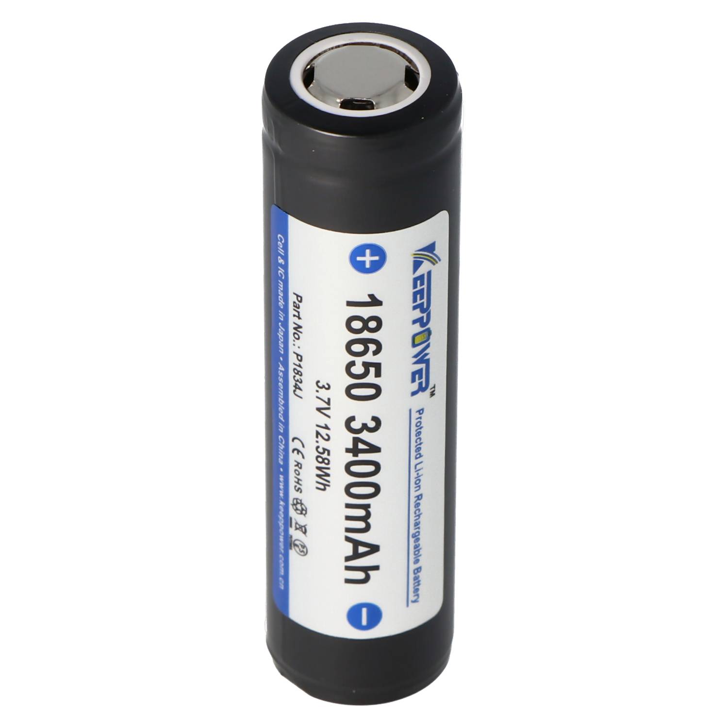 Keeppower 18650 3400mAh 3,7V Li-Ion-Akku geschützt Flat Top 67,8x18,6mm