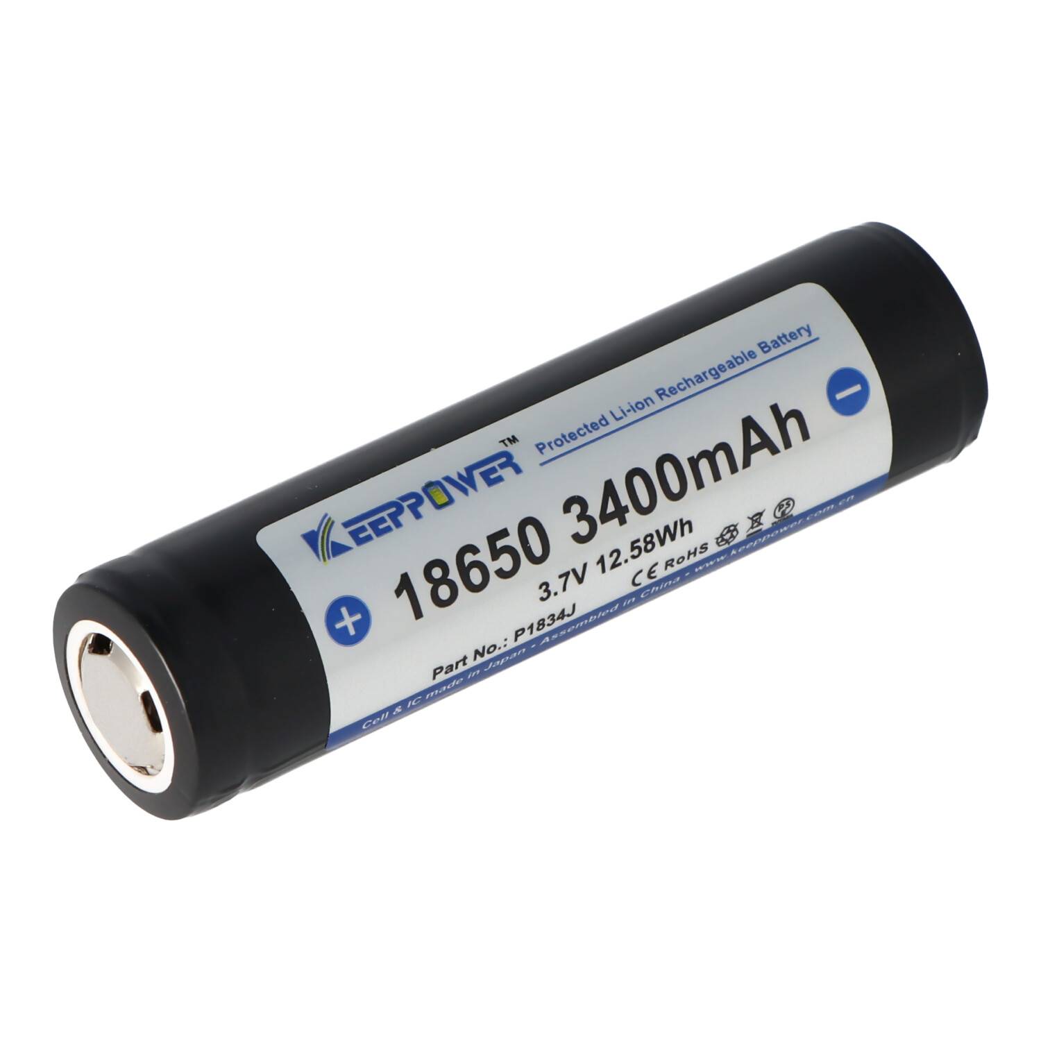 Keeppower 18650 3400mAh 3,7V Li-Ion-Akku geschützt Flat Top 67,8x18,6mm