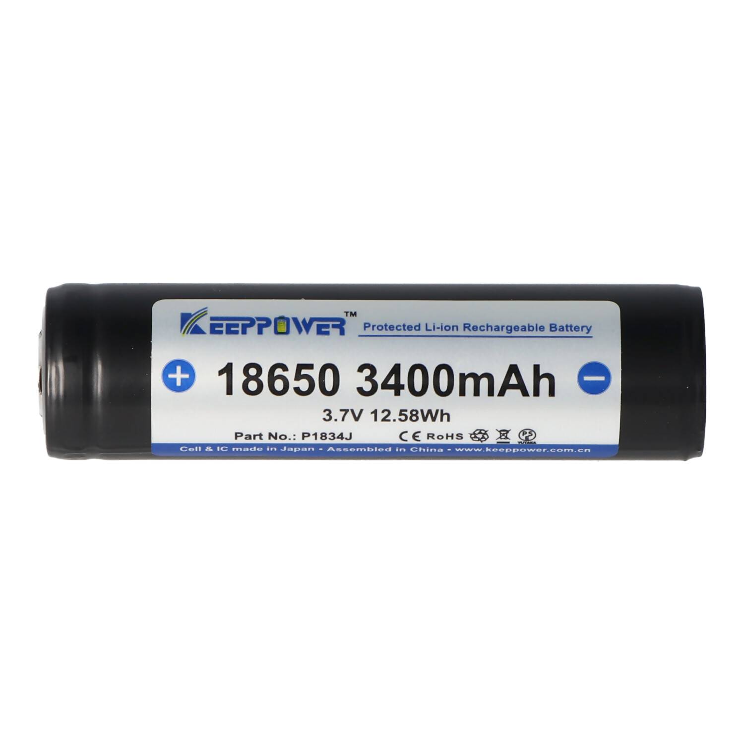 Keeppower 18650 3400mAh 3,7V Li-Ion-Akku geschützt Flat Top 67,8x18,6mm