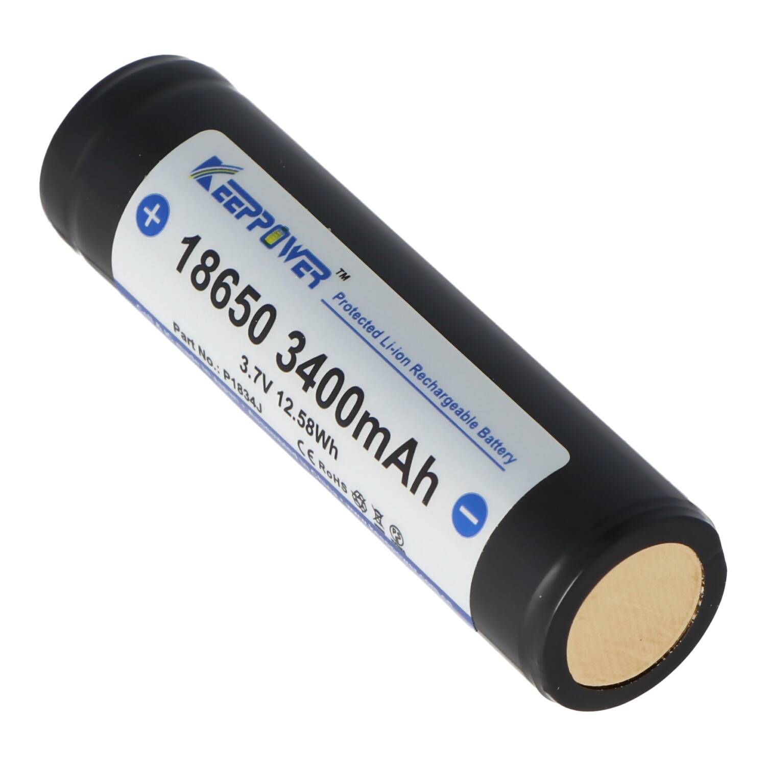 Keeppower 18650 3400mAh 3,7V Li-Ion-Akku geschützt Flat Top 67,8x18,6mm
