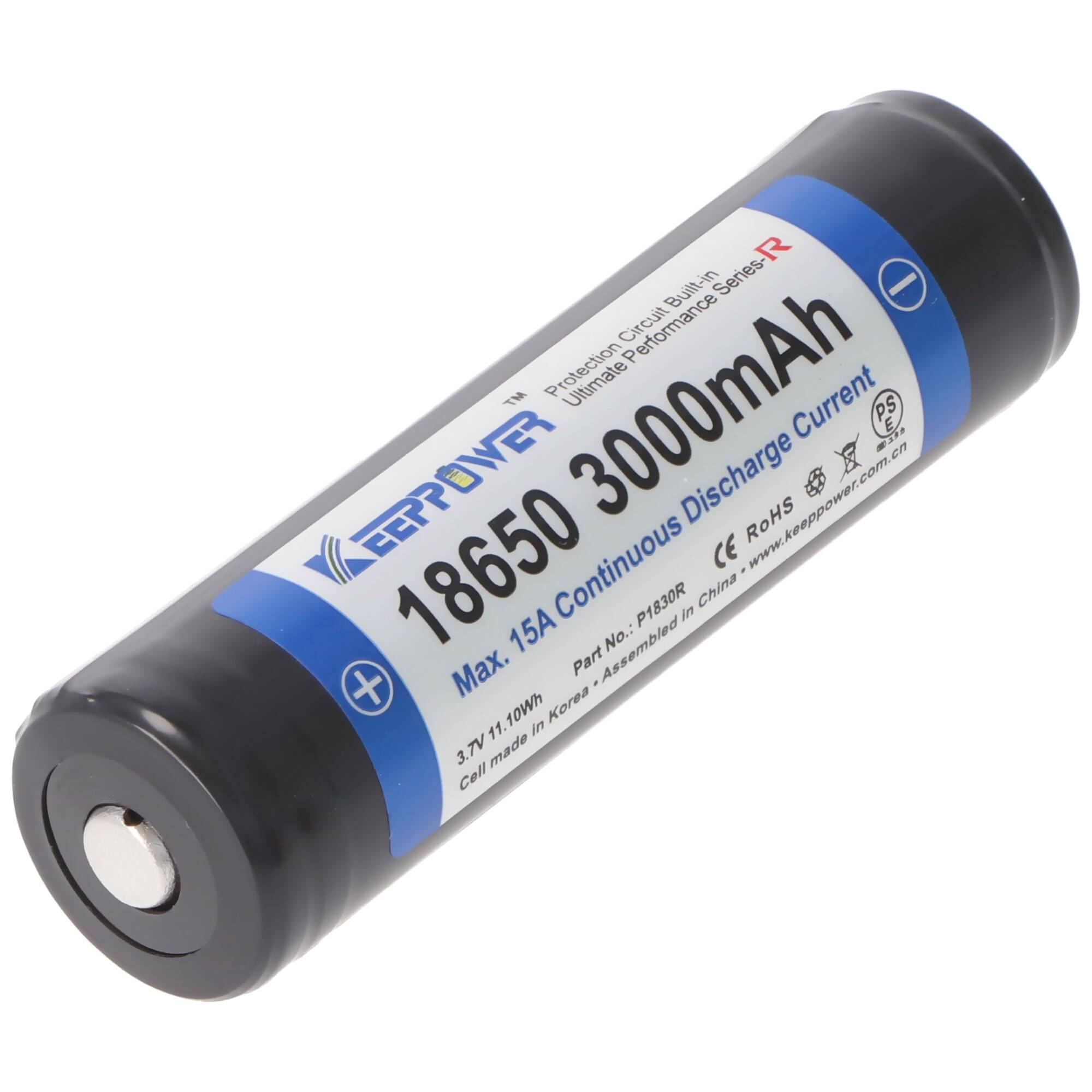 Keeppower 18650 3000mAh 3,6V - 3,7V 69x18,85mm Li-Ion-Akku PCB geschützt