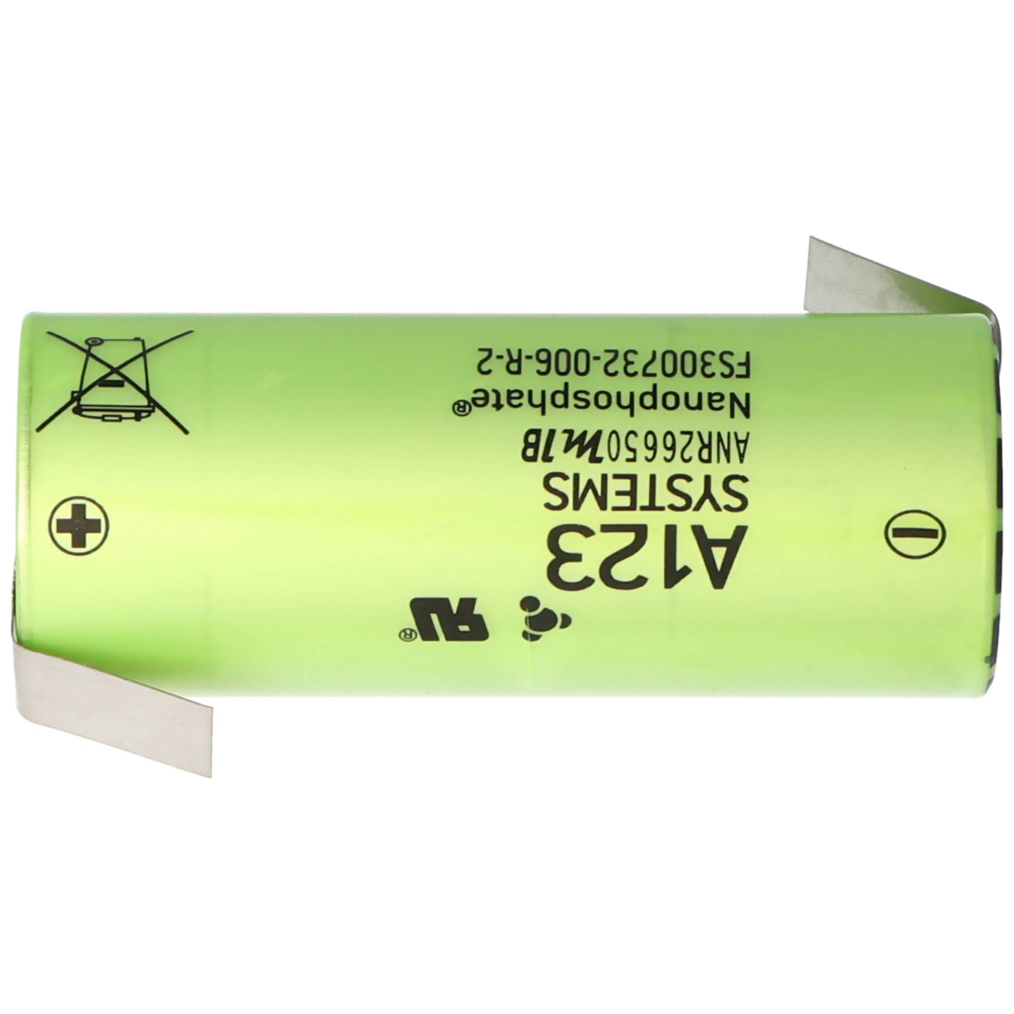 A123 ANR26650M1B 2500mAh 3,3V LiFePo4 Akku ohne Schutz, mit Lötfahnen Z-Form, 26,25x65mm