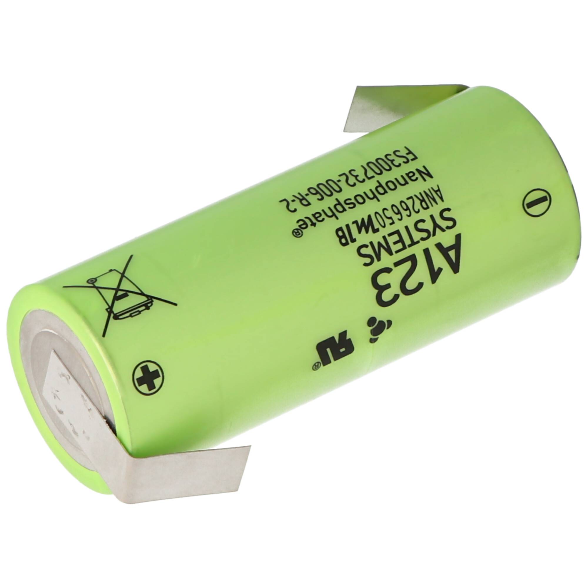 A123 ANR26650M1B 2500mAh 3,3V LiFePo4 Akku ohne Schutz, mit Lötfahnen Z-Form, 26,25x65mm