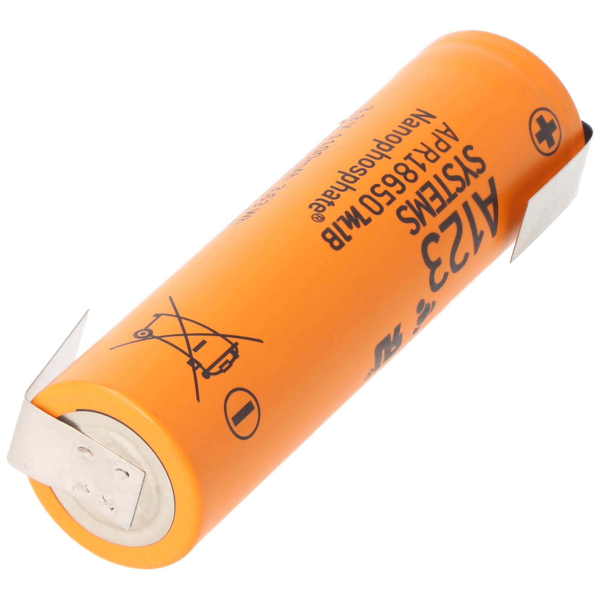 A123 APR18650M-A1 1100mAh 3,3V LiFePo4 Akku mit Lötfahne Z-Form 64,95x18,2mm