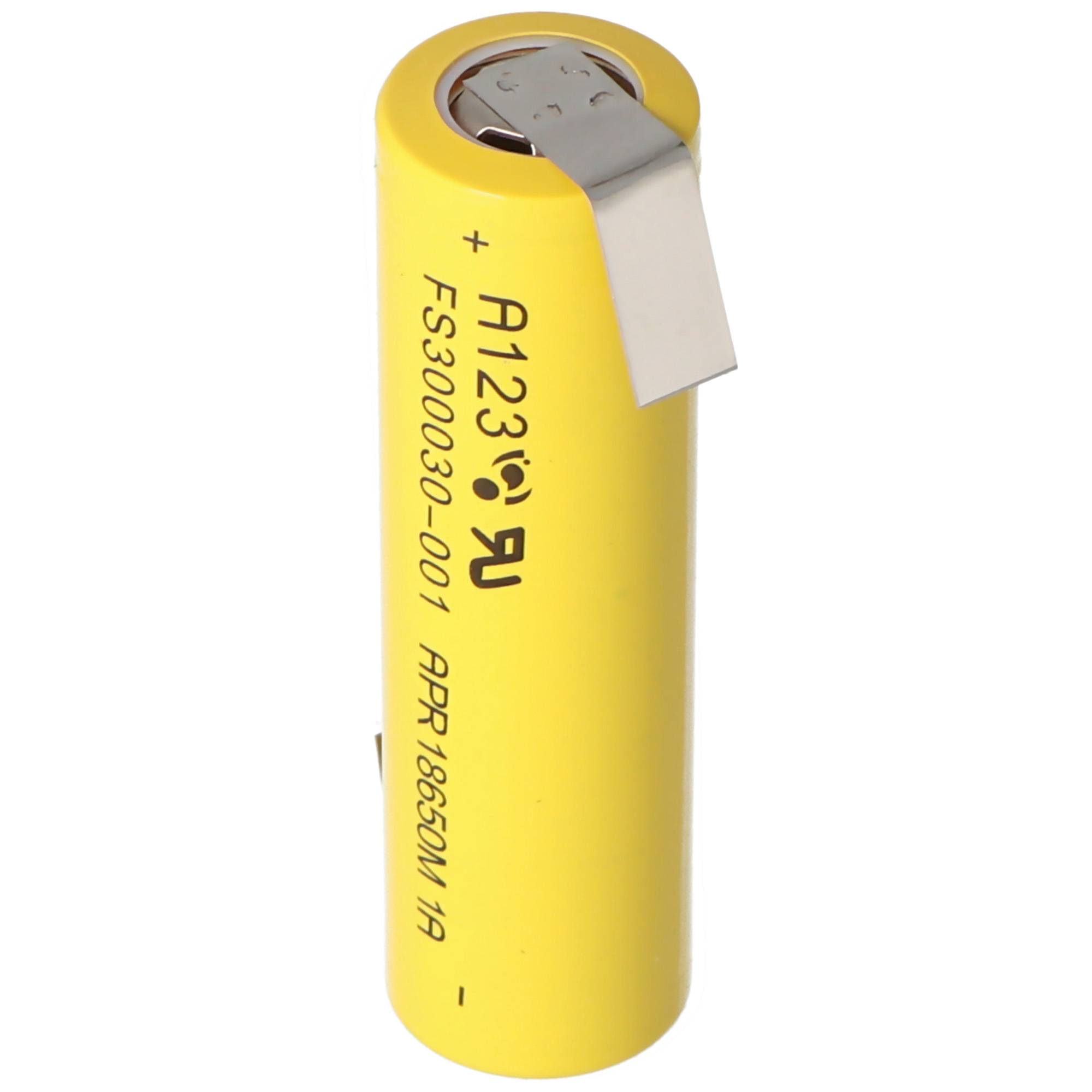 A123 APR18650M-A1 1100mAh 3,3V LiFePo4 Akku mit Lötfahne Z-Form 64,95x18,2mm