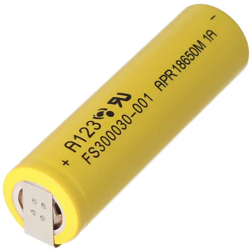 A123 APR18650M-A1 1100mAh 3,2V - 3,3V LiFePo4 Akku mit Lötfahne U-Form A123 APR18650M-A1 1100mAh 3,2V - 3,3V LiFePo4 Akku mit Lötfahne U-Form