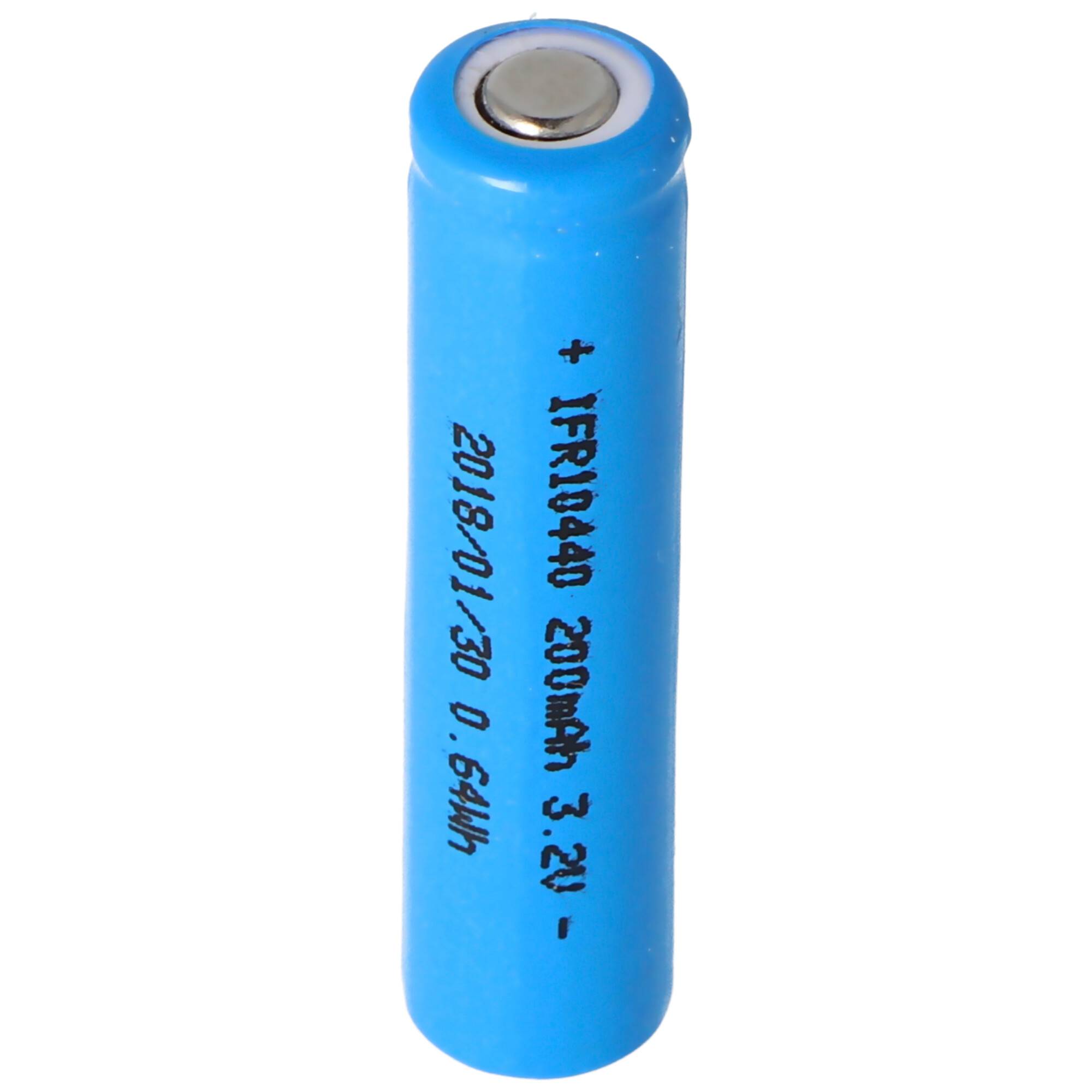 IFR 10440 - 200mAh 3,2V LiFePo4 Akku (Flat Top) ungeschützt, Abmessungen 44,1x10,1mm unbedingt beachten