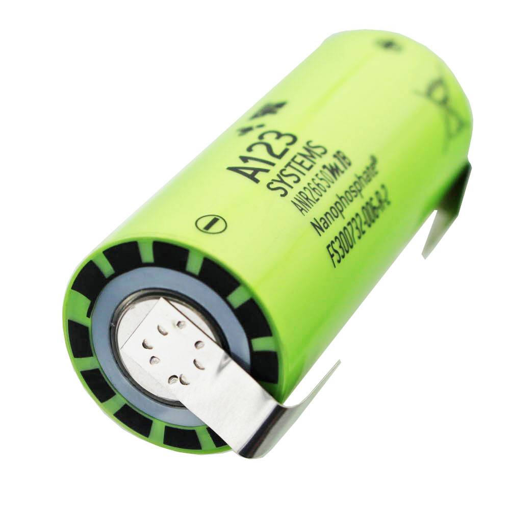 A123 ANR26650M1B 2500mAh 3,3V LiFePo4 Akku mit Lötfahnen U-Form, ungeschützt, 26,25x65mm