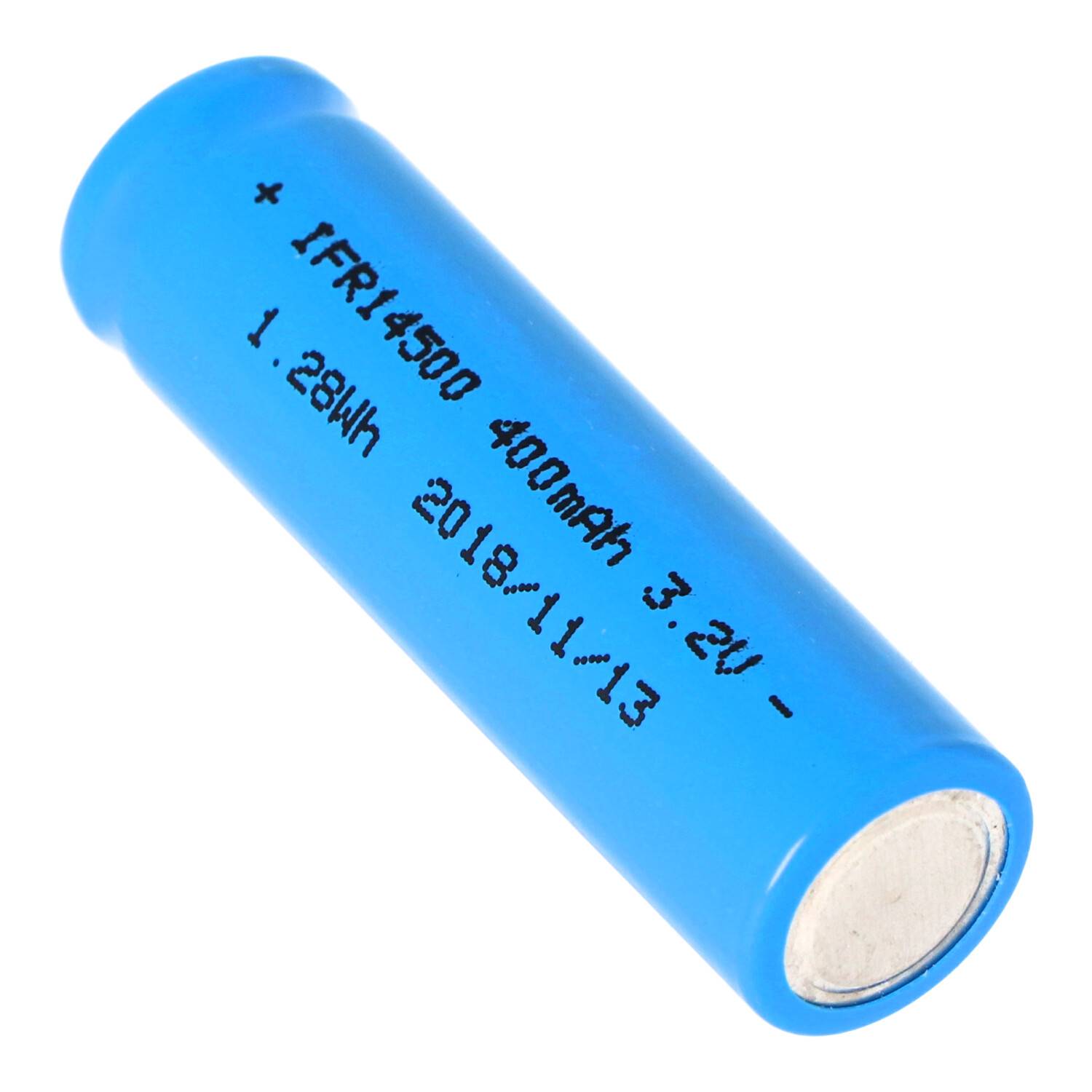 IFR14500 - 400mAh AA LiFePo4 Akku 3,2V mit Flat Top (ohne Kopf) flacher Pluspol, Maße 49,8x14,2mm