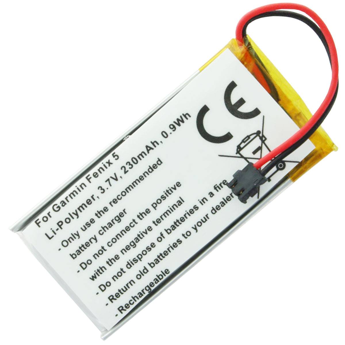 Akku passend für Garmin Fenix 5, Li-Polymer, 3,7V, 230mAh, 0,9Wh, Garmin 361-00097-00, 361-00098-00