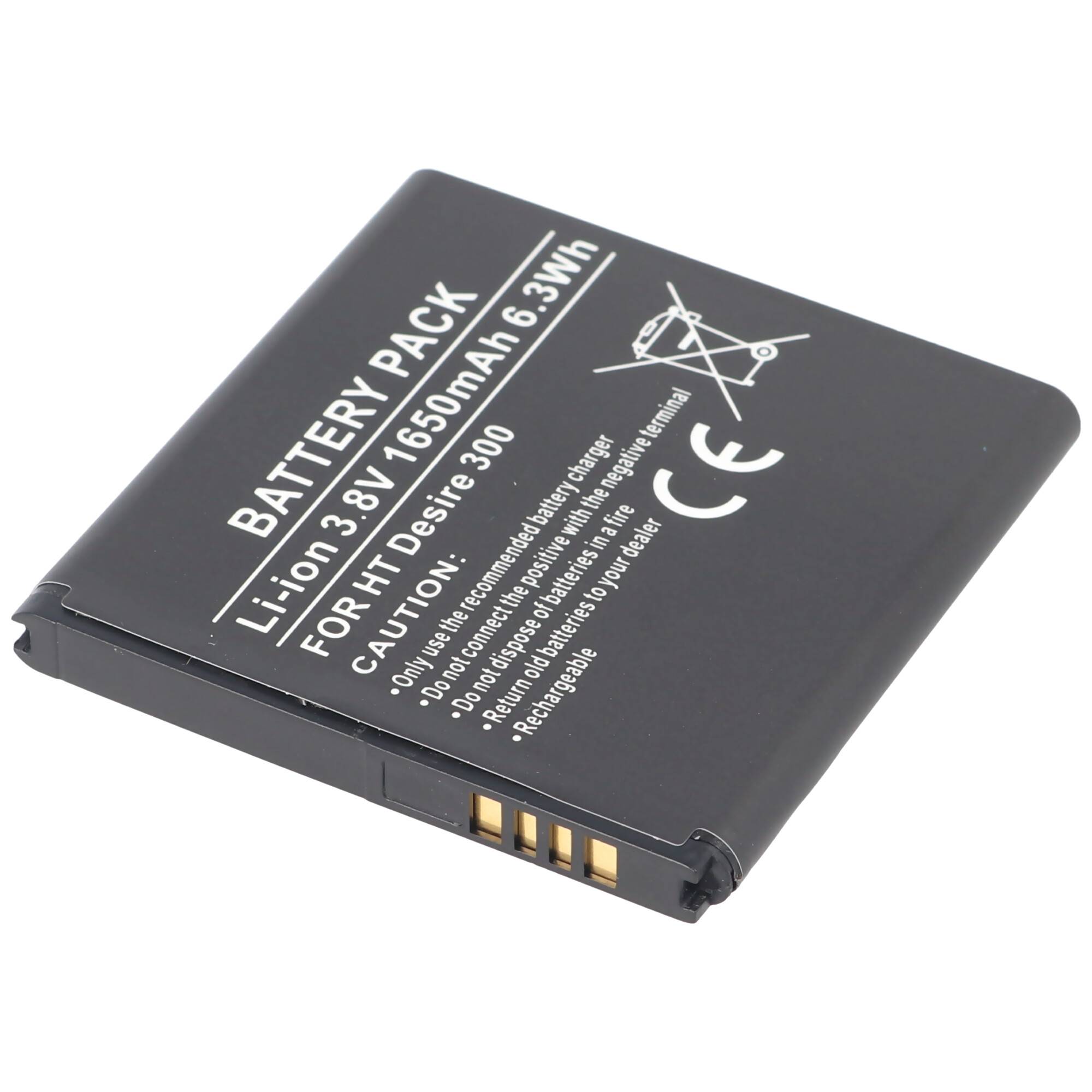 Akku passend für HTC Desire 300, Li-Ion, 3,8V, 1650mAh, 6,3Wh