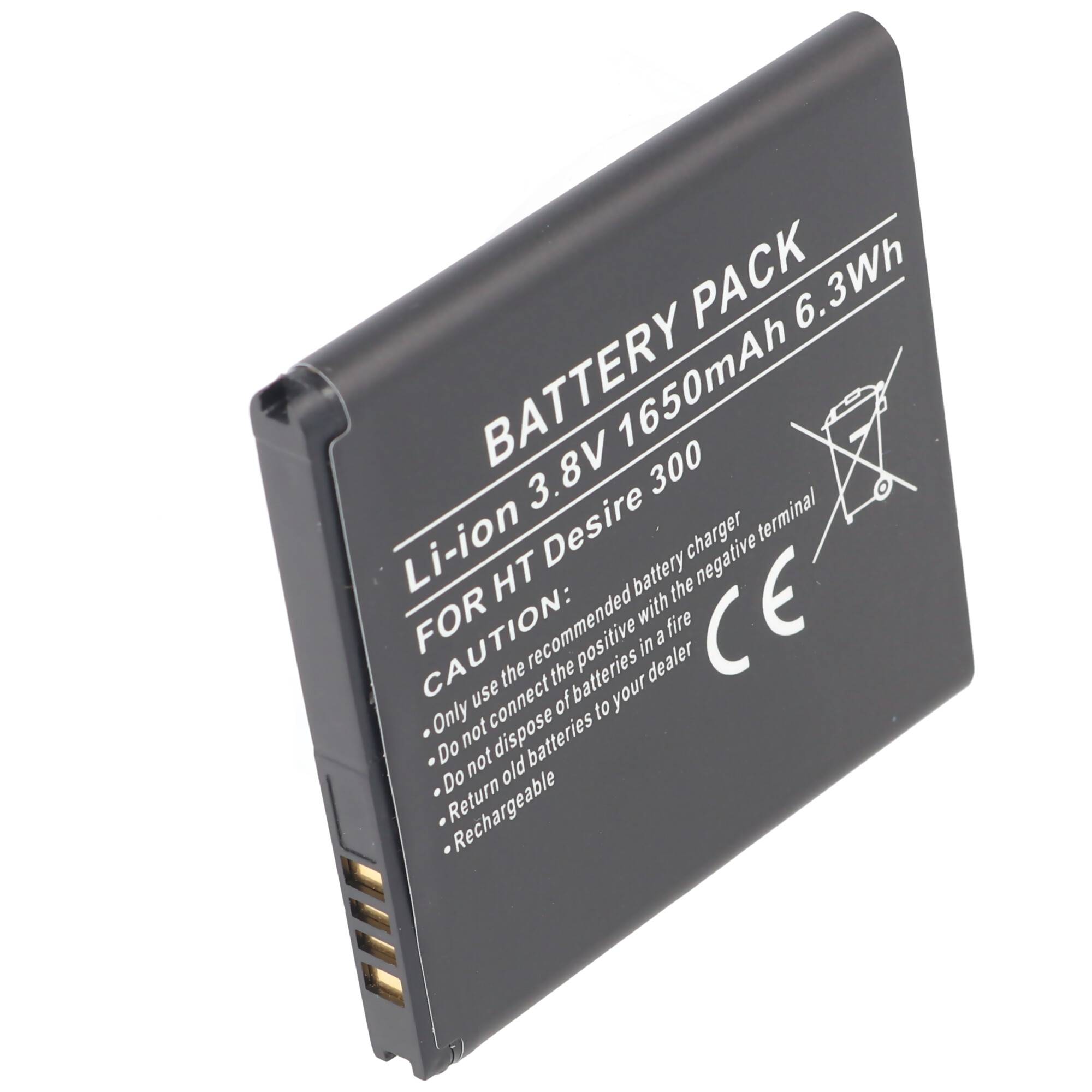 Akku passend für HTC Desire 300, Li-Ion, 3,8V, 1650mAh, 6,3Wh