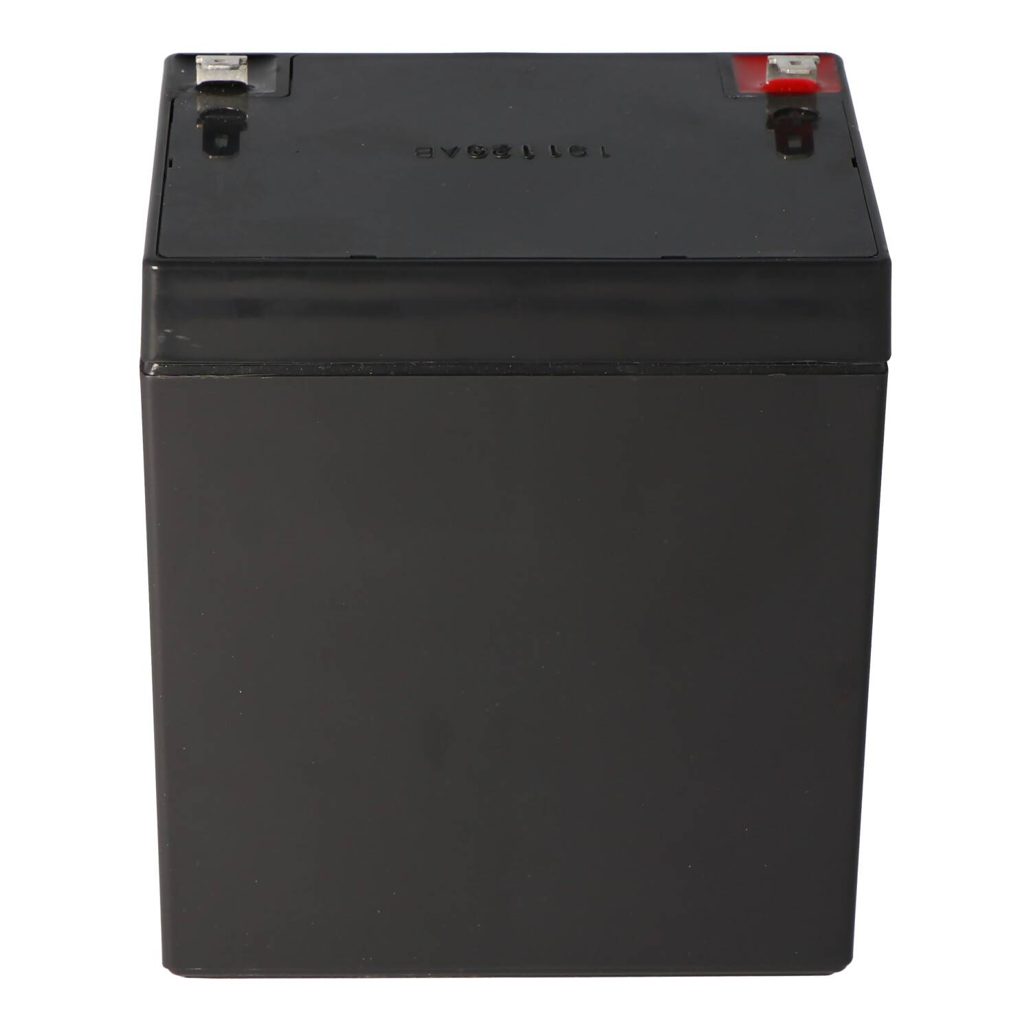 Schwarze versiegelte wiederaufladbare Batterie mit roten und schwarzen Anschlüssen oben.