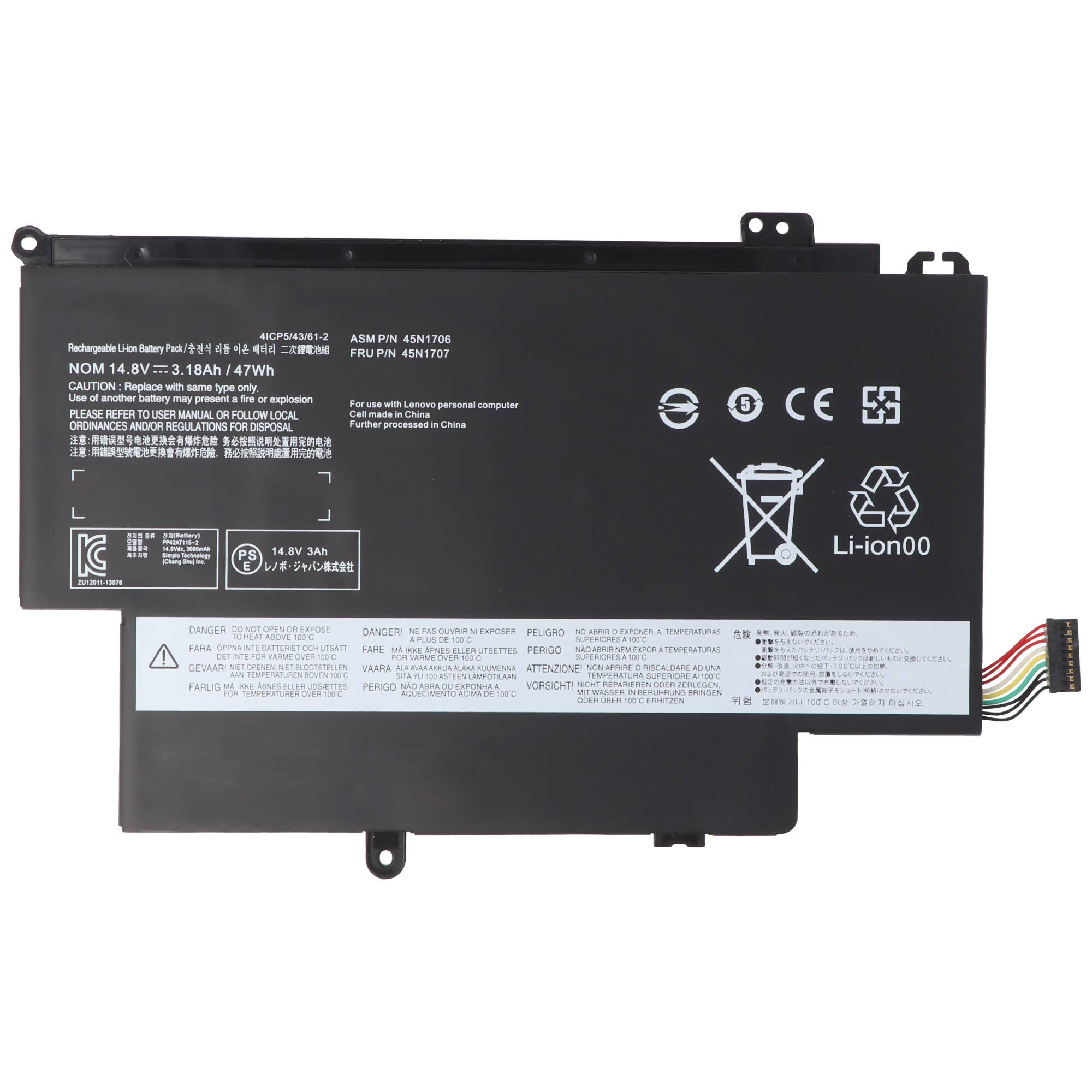 Akku passend für Lenovo ThinkPad S1 Yoga 12.5", Li-Polymer, 14,8V, 3175mAh, 47,0Wh