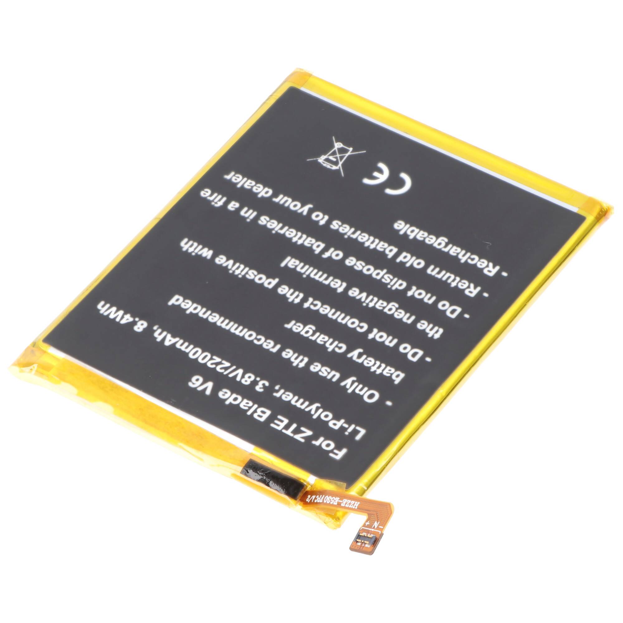 Akku passend für ZTE Blade V6, Li-Polymer, 3,8V, 2200mAh, 8,4Wh, built-in, ohne Werkzeug