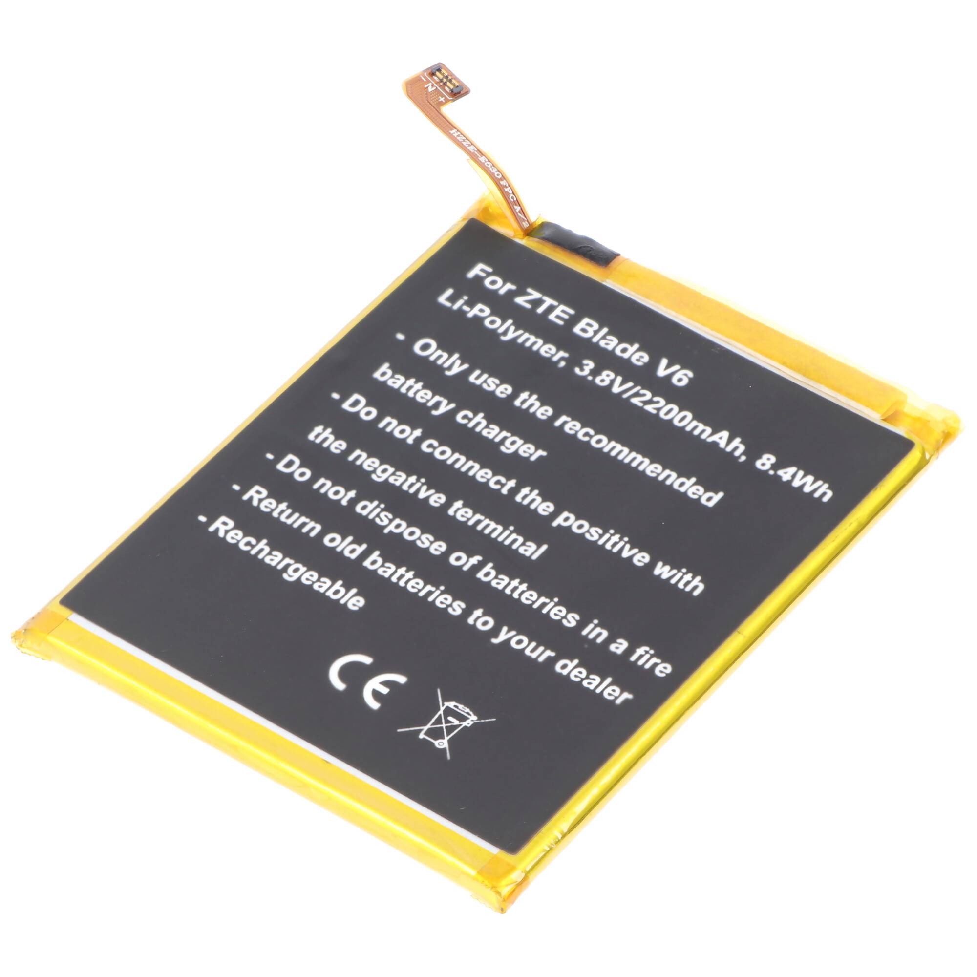 Akku passend für ZTE Blade V6, Li-Polymer, 3,8V, 2200mAh, 8,4Wh, built-in, ohne Werkzeug