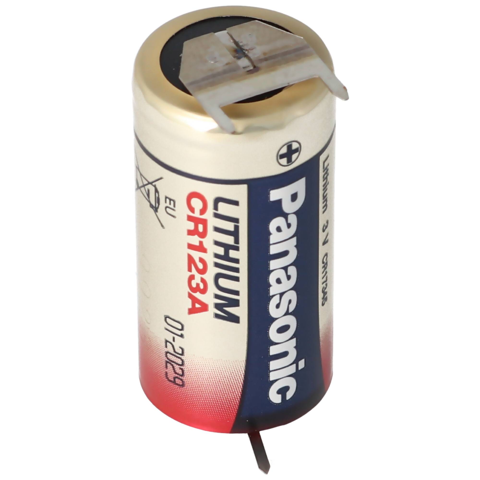 CR123A Batterie mit 3er Printanschluss 2er Print + 1er Print - Kontakten, Spannung 3 Volt Rastermaß 10mm