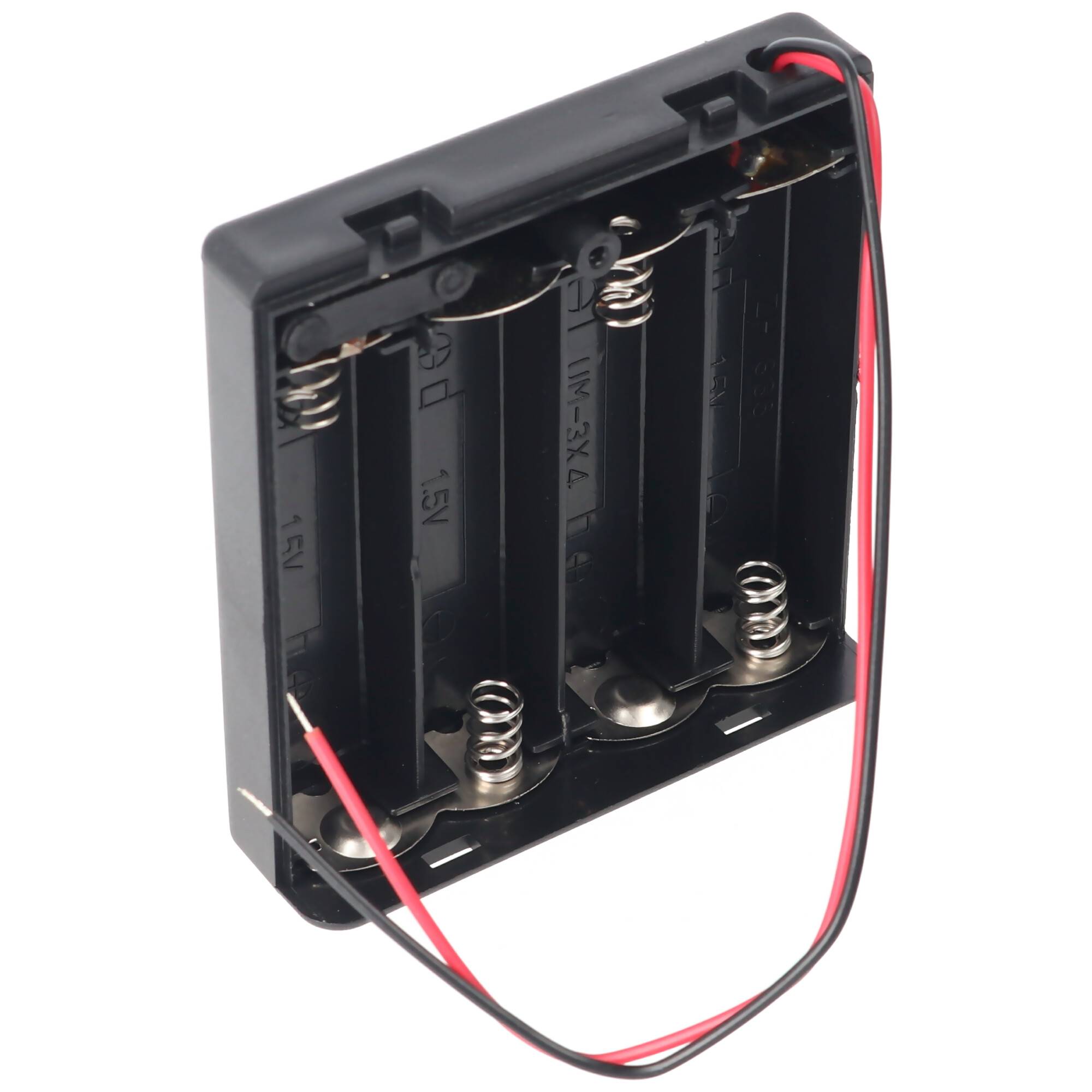 AccuCell Batteriehalter für 4 Stück Mignon AA HR-3, LR6 Batterien oder Akkus mit Deckel und Kabel