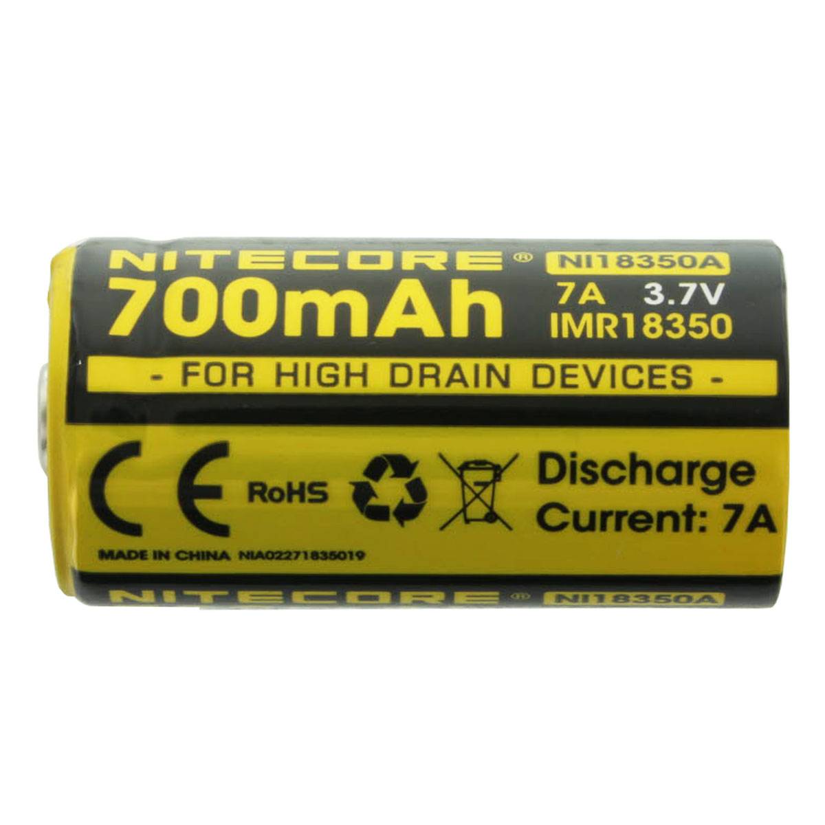 Nitecore 18350 Li-Ion IMR Akku Abmessungen ca. 35x18mm mit Kopf ungeschützt