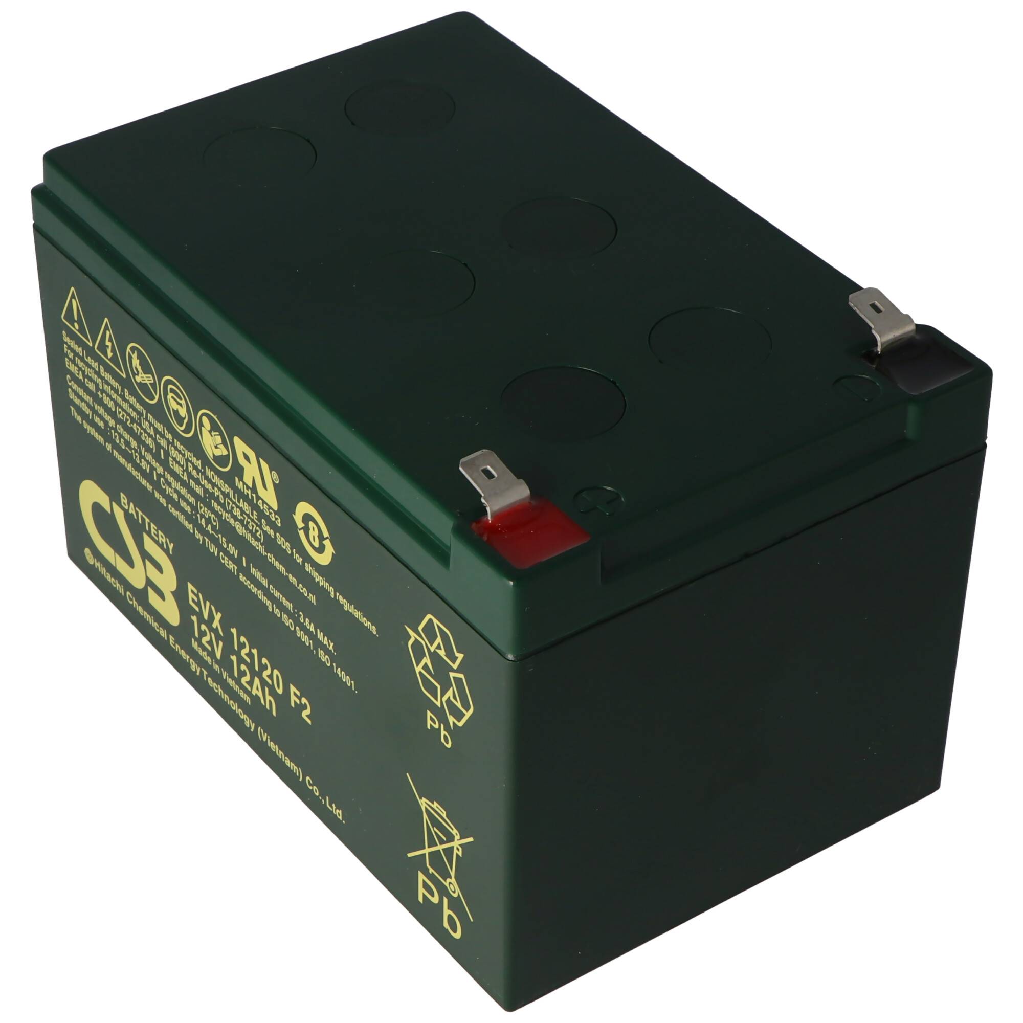 CSB-EVX12120F2 12 Volt AGM Bleiakku 12Ah, 151x98x100mm Faston 6,3mm Zyklenfest + Standby