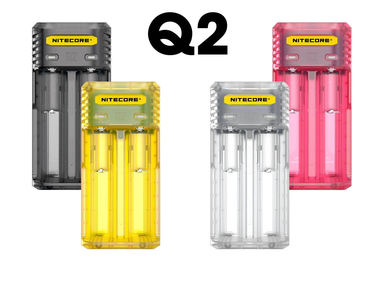 Nitecore Q2 - Schnelladegerät für Li-Ion Akkus, 2 Schachtlader - 4 Farben zur Auswahl gelb