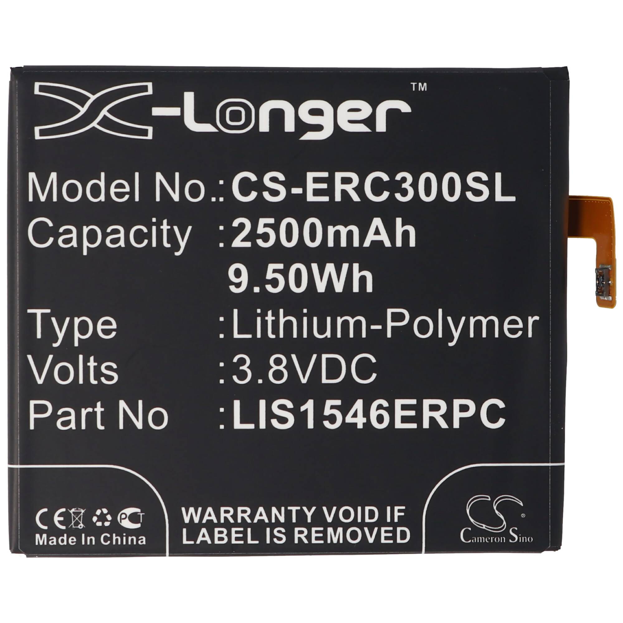 Akku passend für Sony Ericsson XPERIA T3, Li-Polymer, 3,8V, 2500mAh, 9,5Wh, built-in, ohne Werkzeug