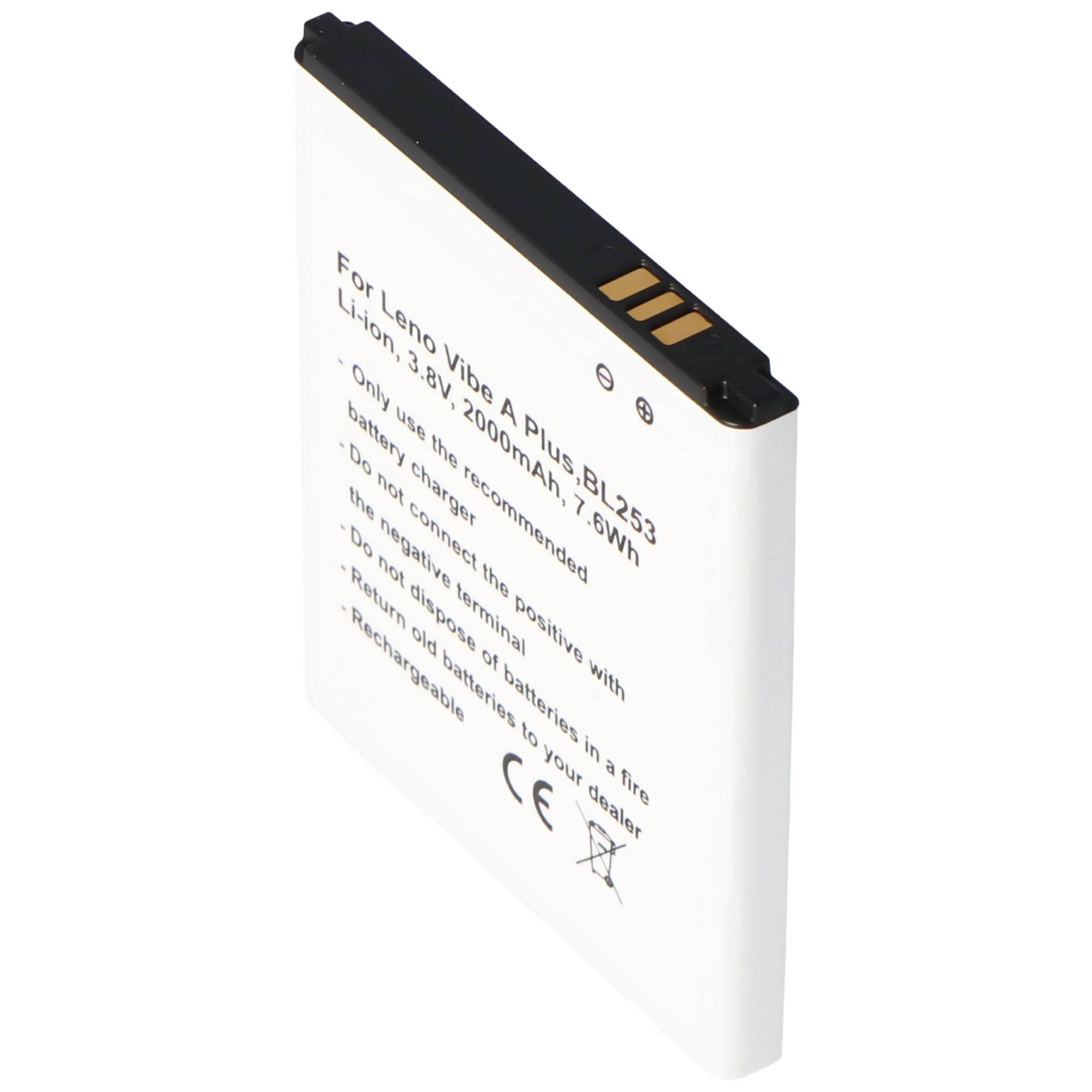 Akku passend für Lenovo Vibe A Plus, BL253, A1000, A1010A20, A2010, A2580, A2860 Li-Ion, 3,8V, 2000mAh, 7,6Wh