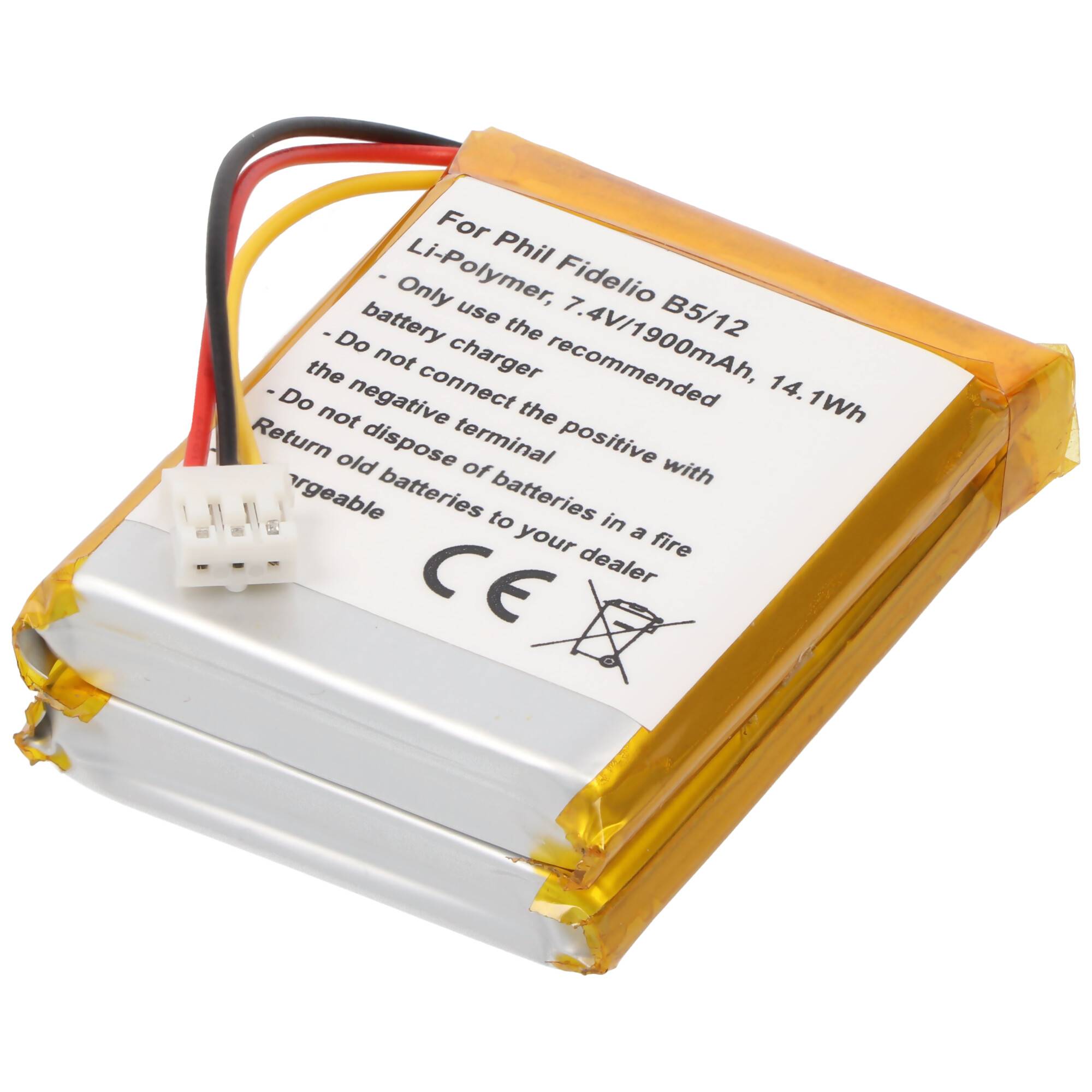 Akku passend für den Philips Fidelio B5/12 Akku Li-Polymer 7,4Volt 1900mAh, Abmessungen beachten 51,4 x 39,5 x 15,9mm