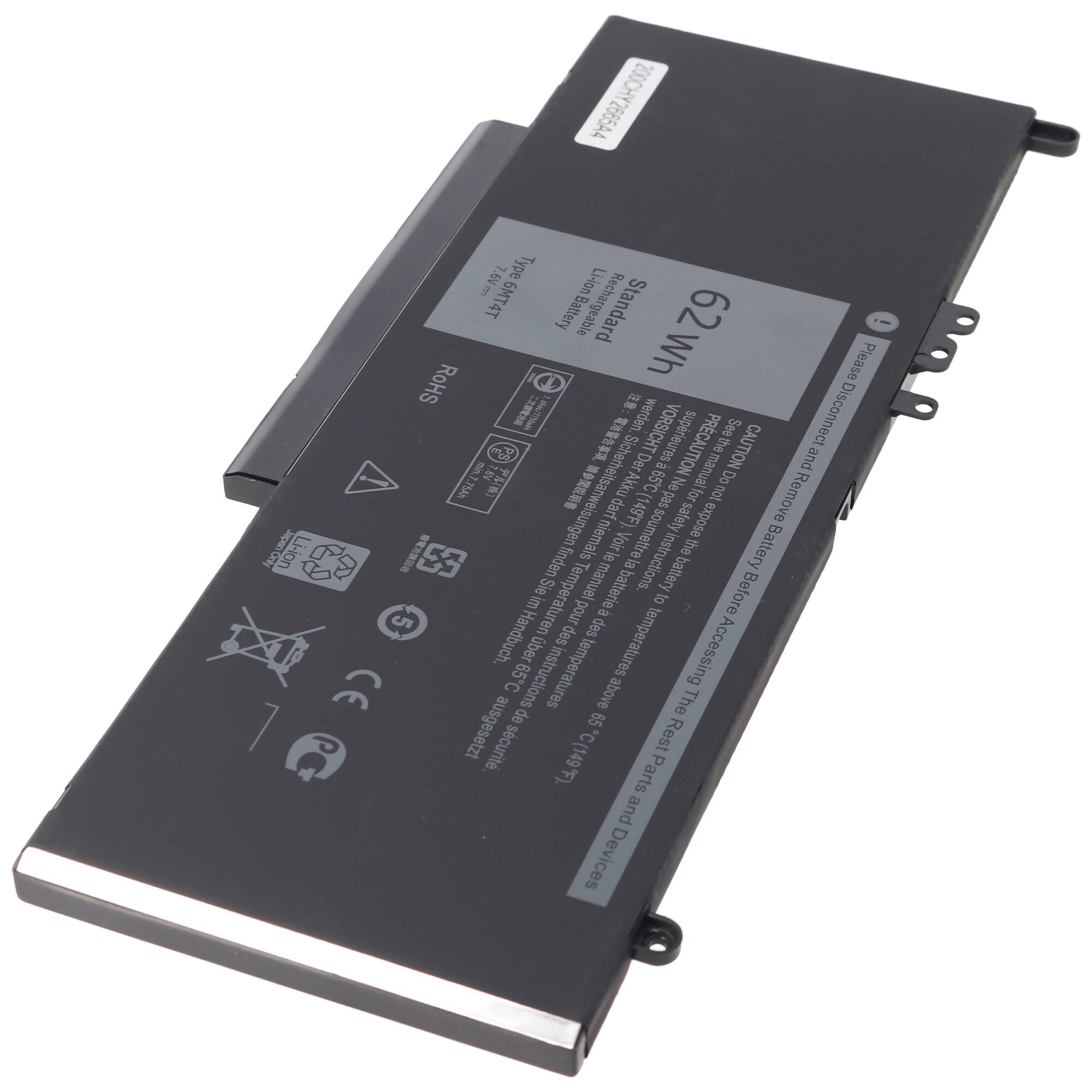 Akku passend für Dell Latitude E5470, E5570, 6MT4T, Li-Polymer, 7,4V, 8155mAh, 62,0Wh, built-in, ohne Werkzeug