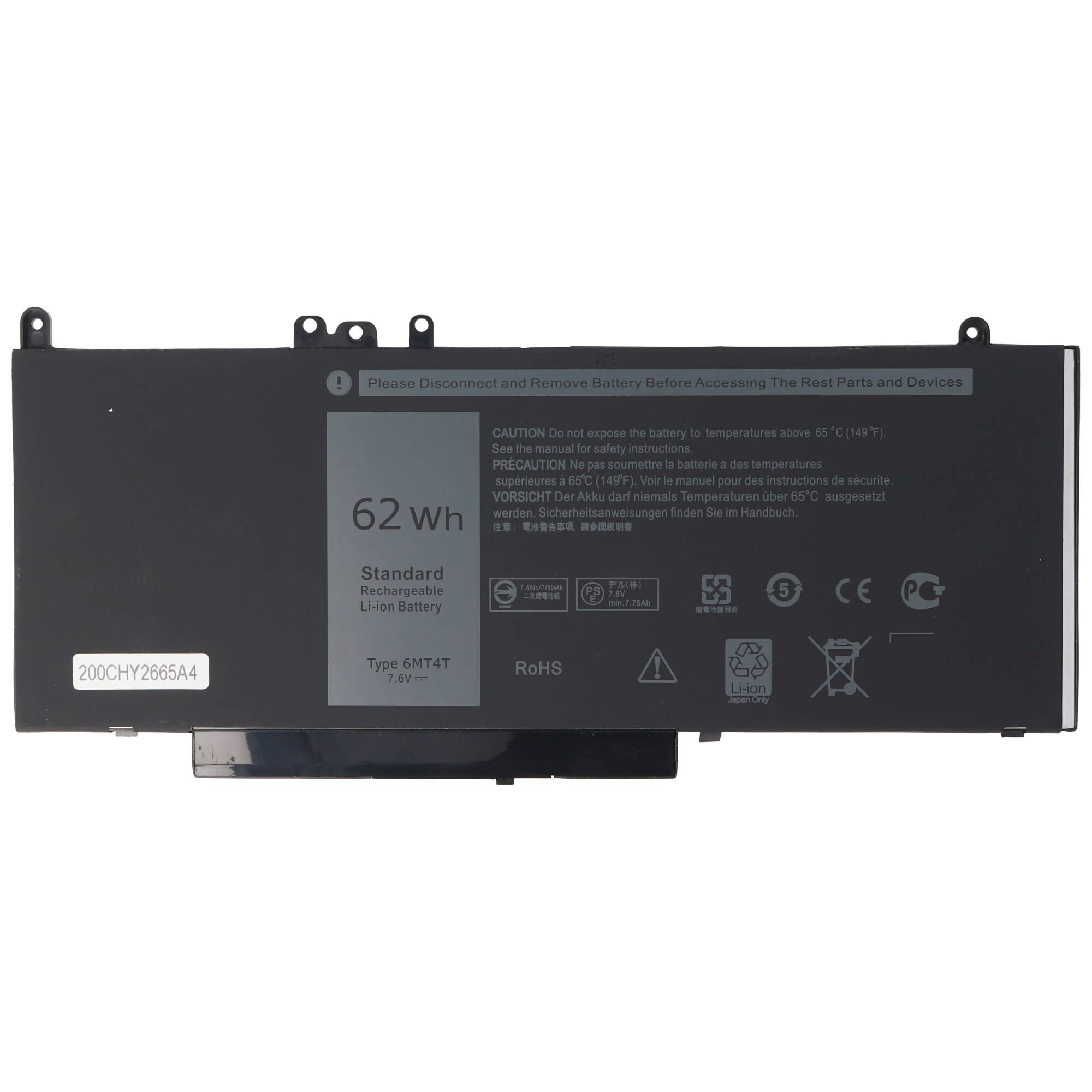 Akku passend für Dell Latitude E5470, E5570, 6MT4T, Li-Polymer, 7,4V, 8155mAh, 62,0Wh, built-in, ohne Werkzeug