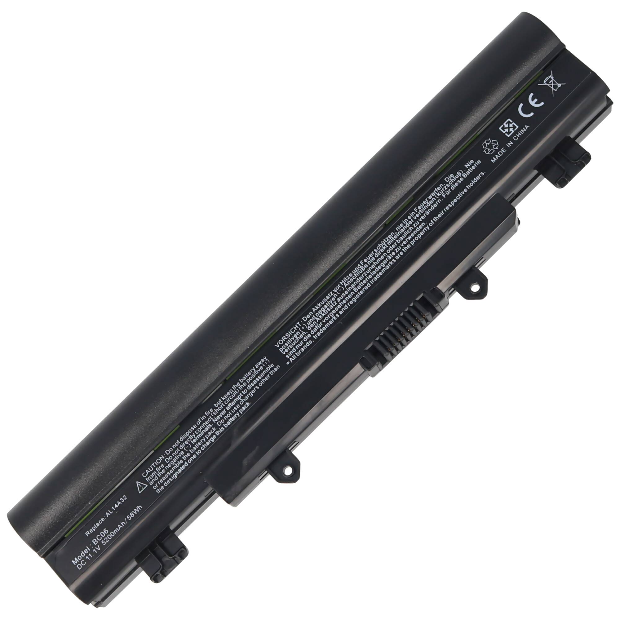 Akku passend für ACER Aspire E15 Touch, Li-Ion, 11,1V, 5200mAh, 57,7Wh, black