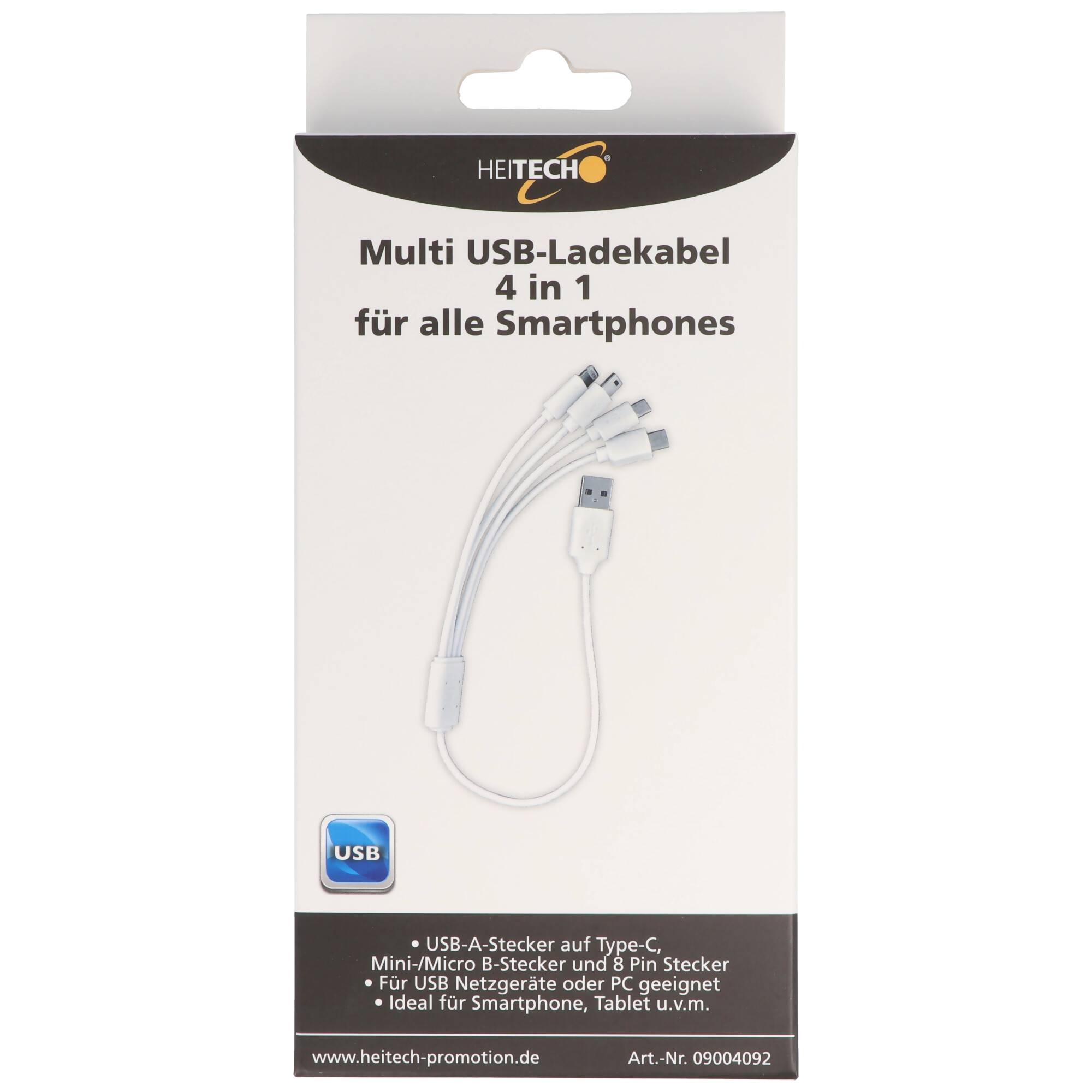 USB-Ladekabel 4 in 1 passend für USB-C, Mini-USB, Micro-USB und 8 Pin Stecker