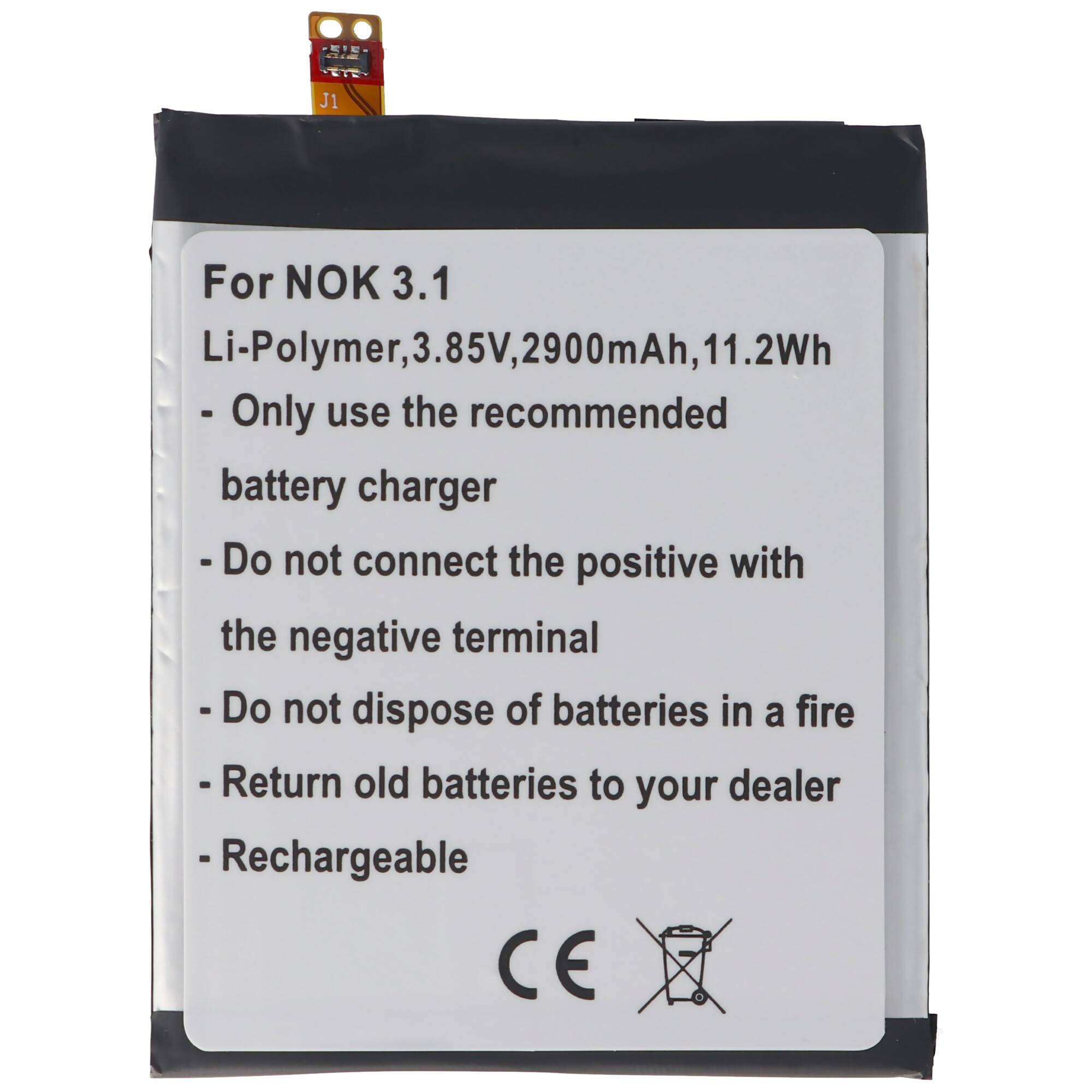 Akku passend für Nokia 3.1, Li-Polymer, 3,85V, 2900mAh, 11,2Wh, built-in, ohne Werkzeug