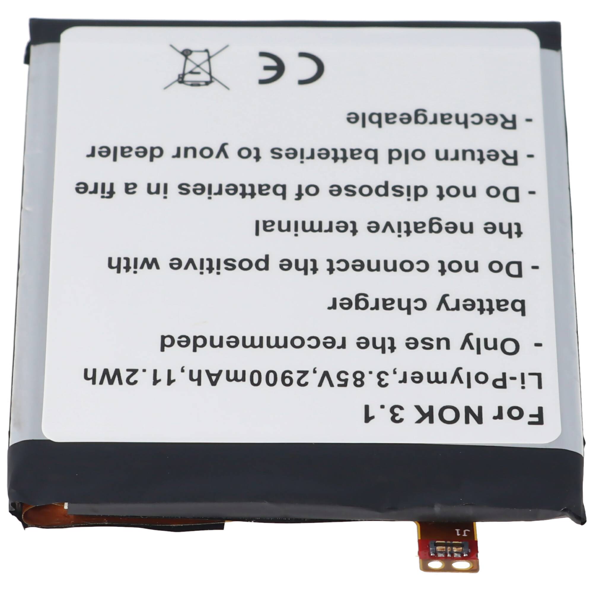 Akku passend für Nokia 3.1, Li-Polymer, 3,85V, 2900mAh, 11,2Wh, built-in, ohne Werkzeug