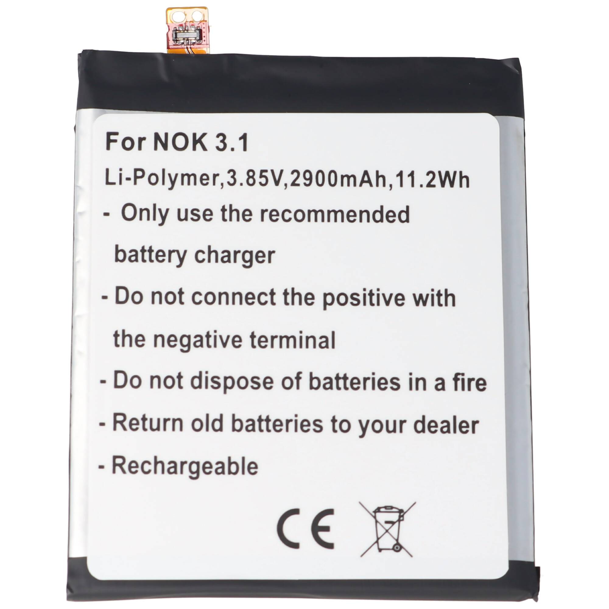 Akku passend für Nokia 3.1, Li-Polymer, 3,85V, 2900mAh, 11,2Wh, built-in, ohne Werkzeug