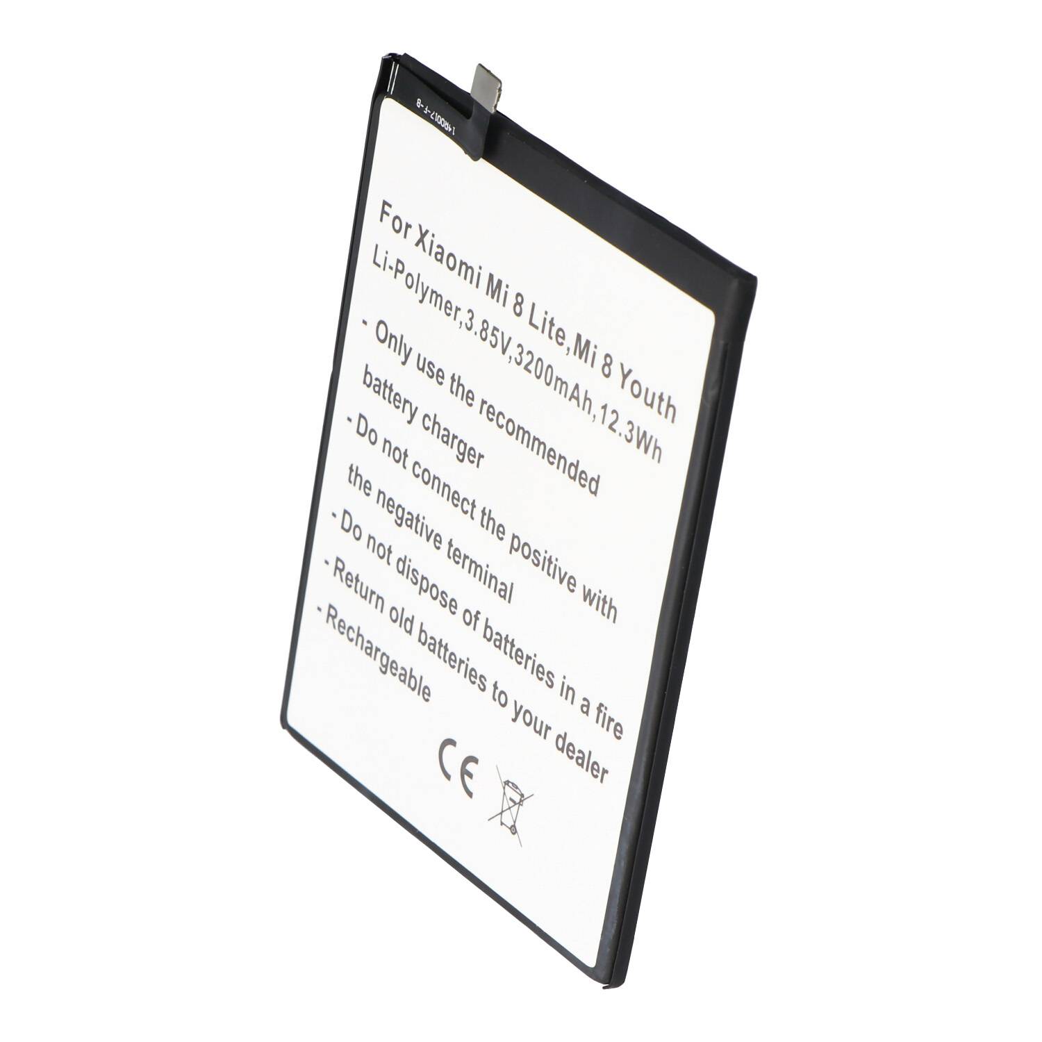 Akku passend für Xiaomi Mi 8 Lite, Mi 8 Youth, Li-Polymer, 3,85V, 3200mAh, 12,3Wh, built-in, ohne Werkzeug