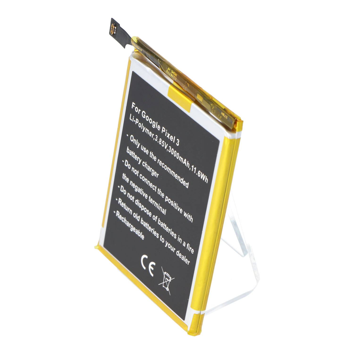 Akku passend für Google Pixel 3, Li-Polymer, 3,85V, 3000mAh, 11,6Wh, built-in, ohne Werkzeug