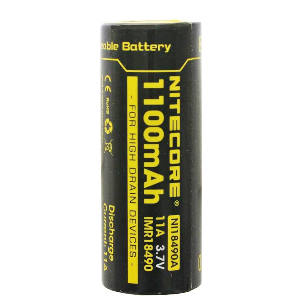 Nitecore IMR18490 mit 1100mAh, 3,6V - 3,7 Volt Flat Top ohne Kopf mit Pluspol flach 49,05x18,5mm, Ladeschlussspannung ma