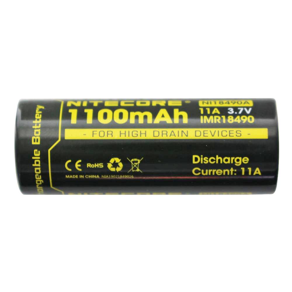 Nitecore IMR18490 mit 1100mAh, 3,6V - 3,7 Volt Flat Top ohne Kopf mit Pluspol flach 49,05x18,5mm, Ladeschlussspannung ma