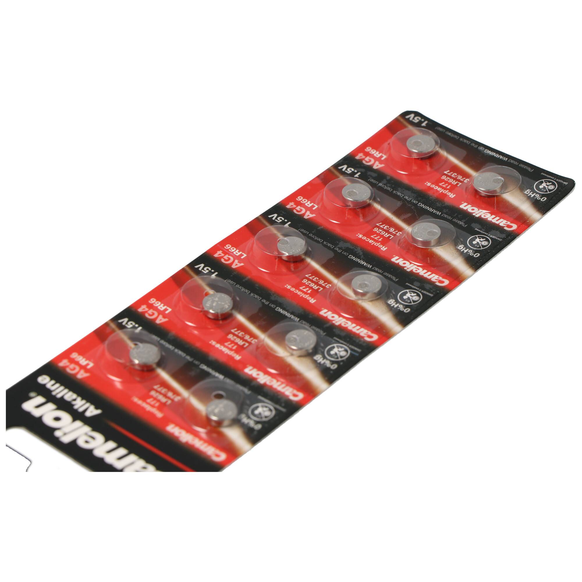 Marken Knopfzelle AG 4 Batterie 10er Set entspricht V376, V377 Knopfzelle LR626 Batterien, 1,5V typisch 18mAh