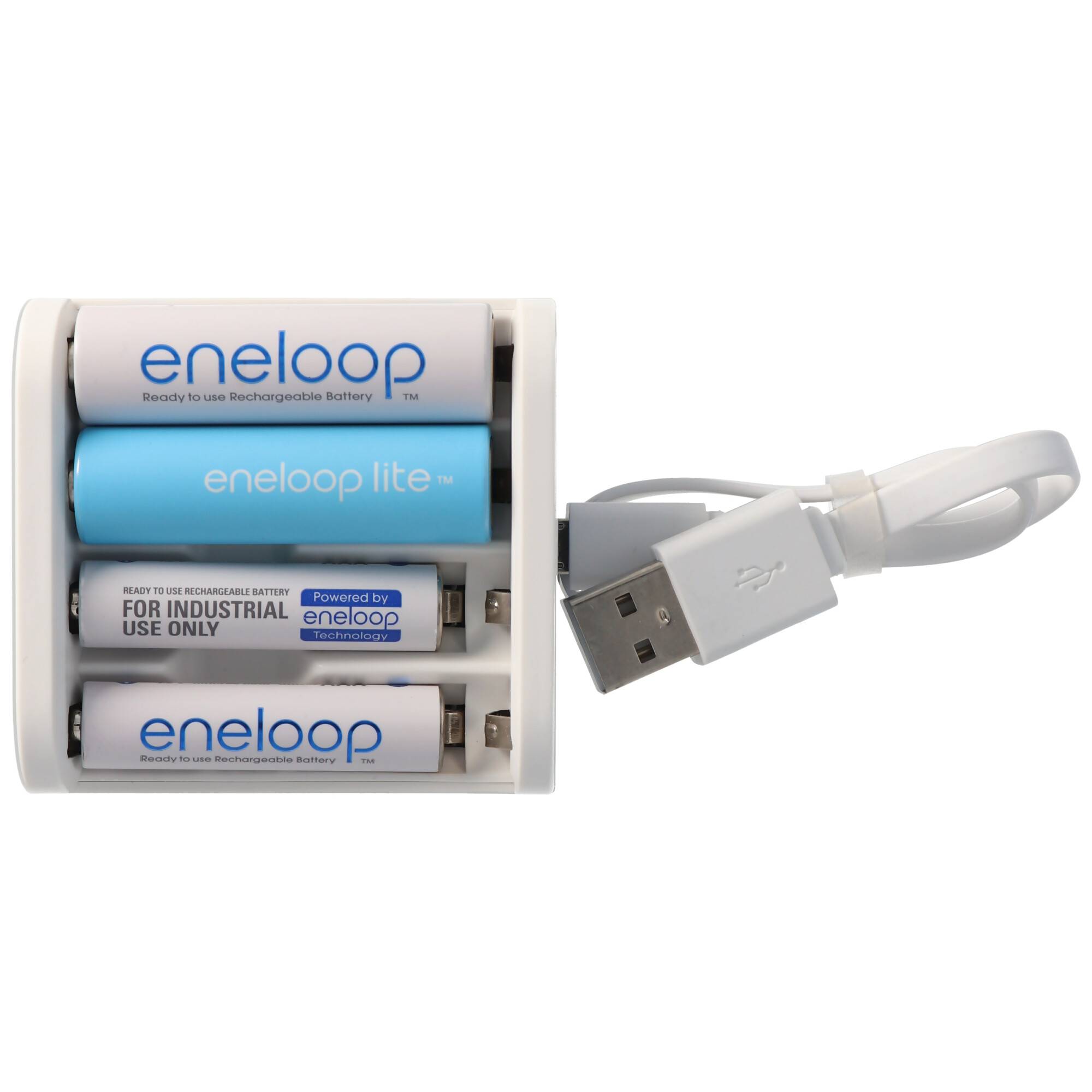 USB Schnell-Ladegerät Smart Charger A4, leicht zu bedienen, geeignet für AA Micro, AAA Mignon, 12500, LR03, LR06