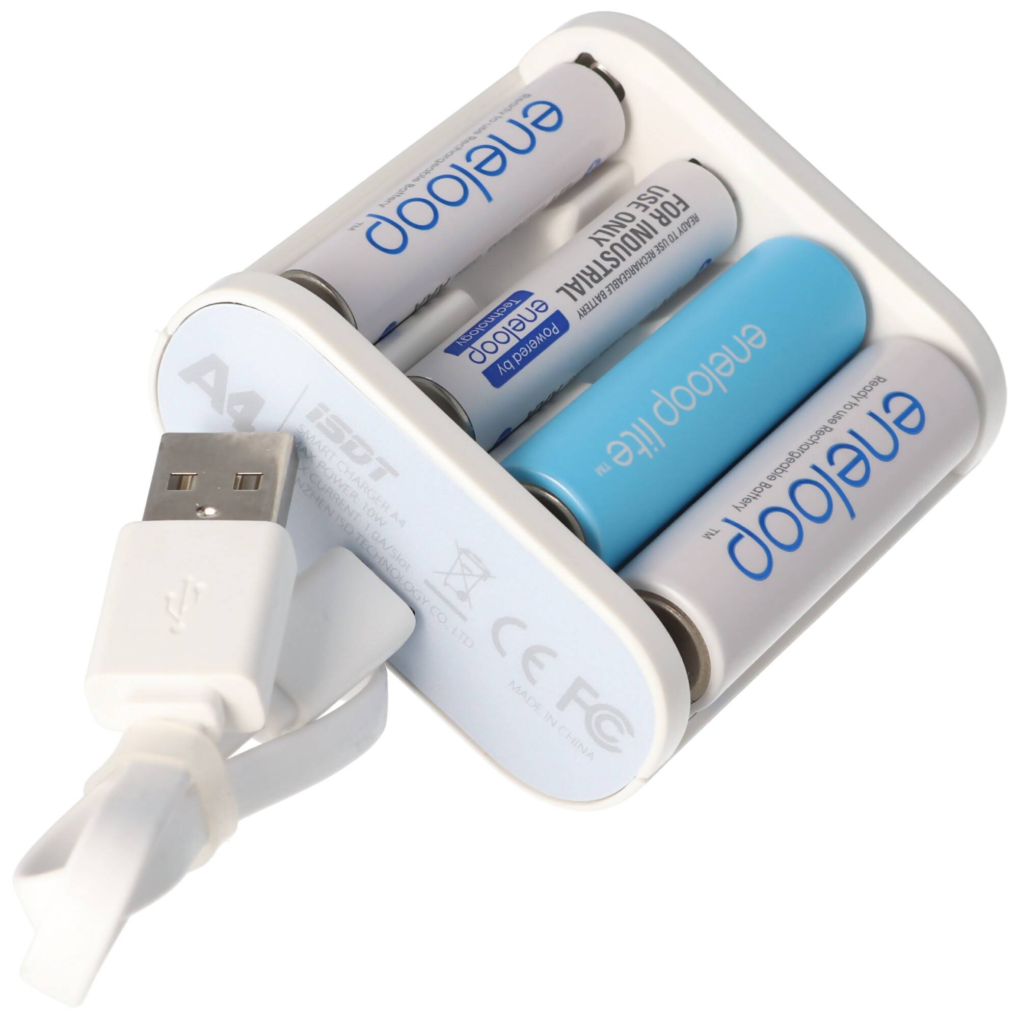 USB Schnell-Ladegerät Smart Charger A4, leicht zu bedienen, geeignet für AA Micro, AAA Mignon, 12500, LR03, LR06