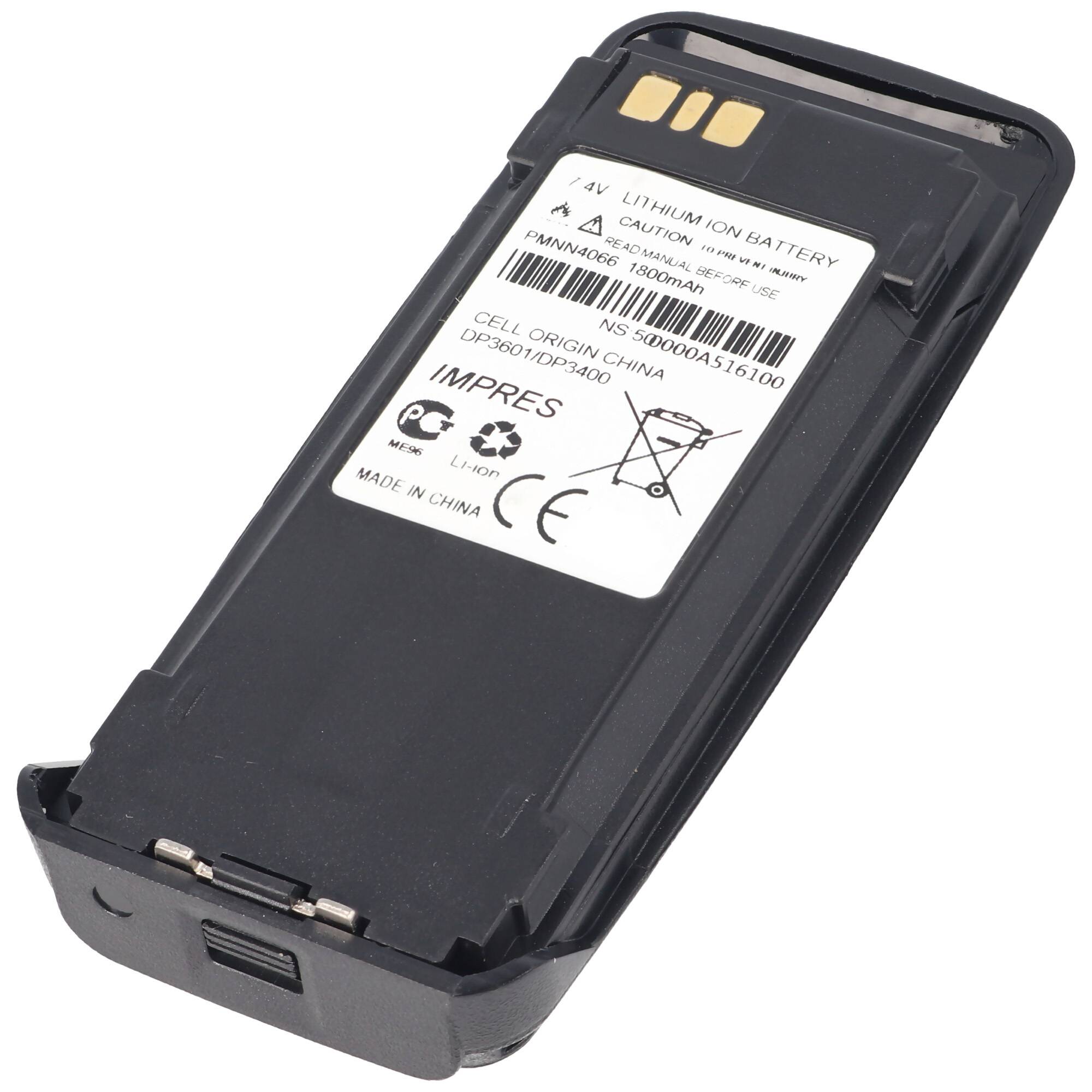 Akku passend für Motorola PMNN4065, PMNN4066, PMNN4066A, MotoTRBO, DR3000, MTR2000 7,4 Volt 1800mAh Lithium Ionen Akku