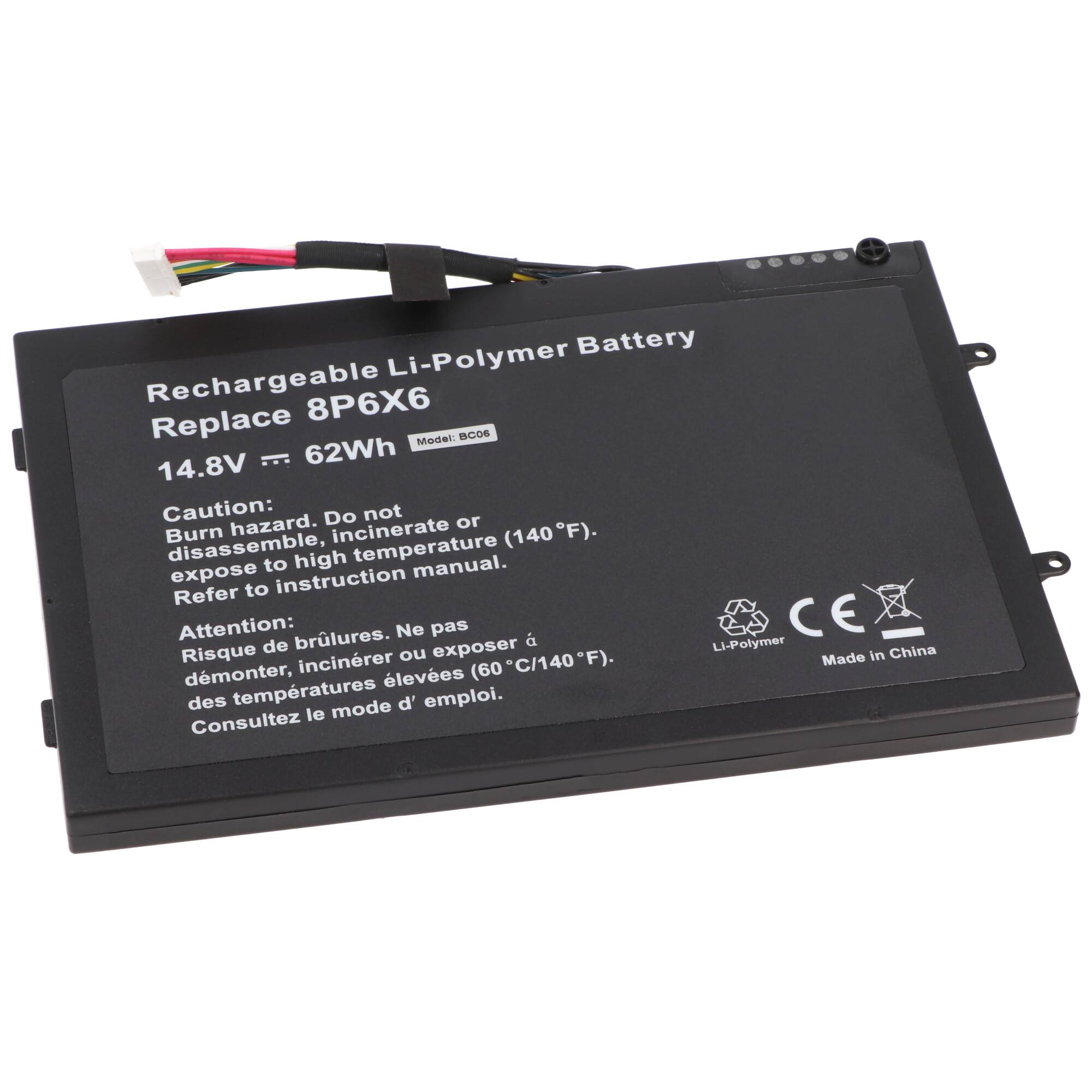 Akku passend für Dell Alienware M11x, M14X, Li-Polymer, 14,8V, 4190mAh, 62Wh, built-in, ohne Werkzeug