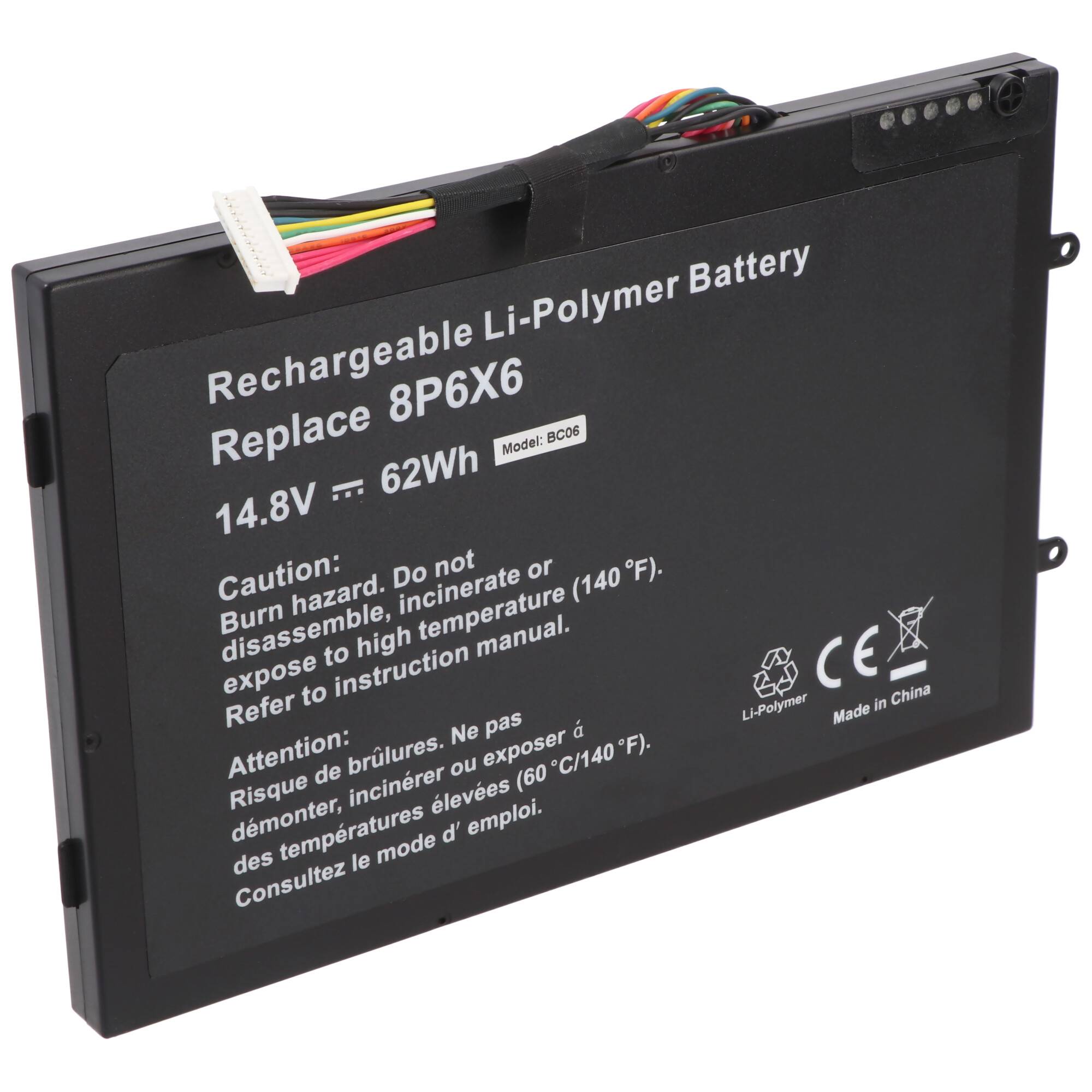 Akku passend für Dell Alienware M11x, M14X, Li-Polymer, 14,8V, 4190mAh, 62Wh, built-in, ohne Werkzeug