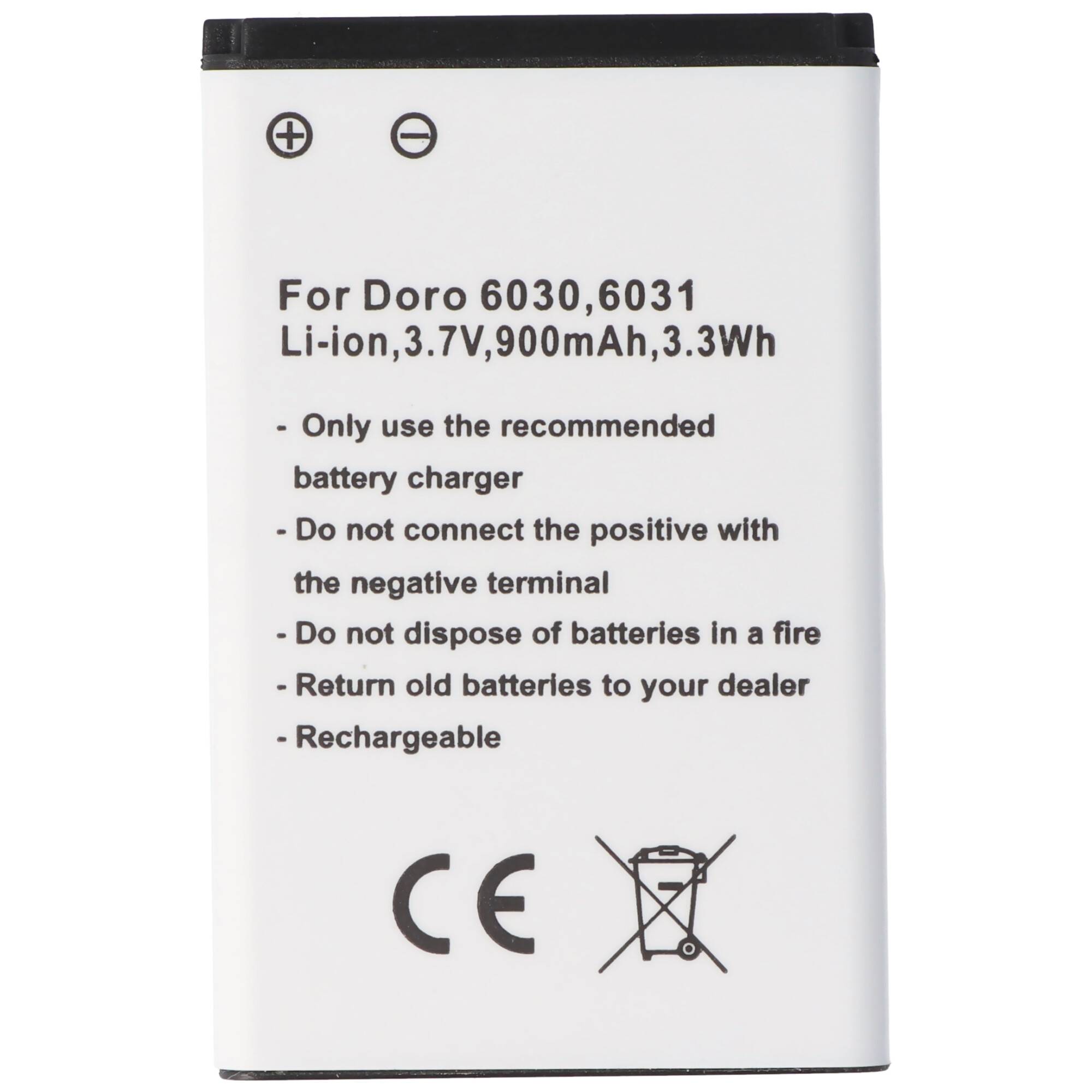 Akku passend für Doro 6030, 6031, Li-Ion, 3,7V, 900mAh, 3,3Wh