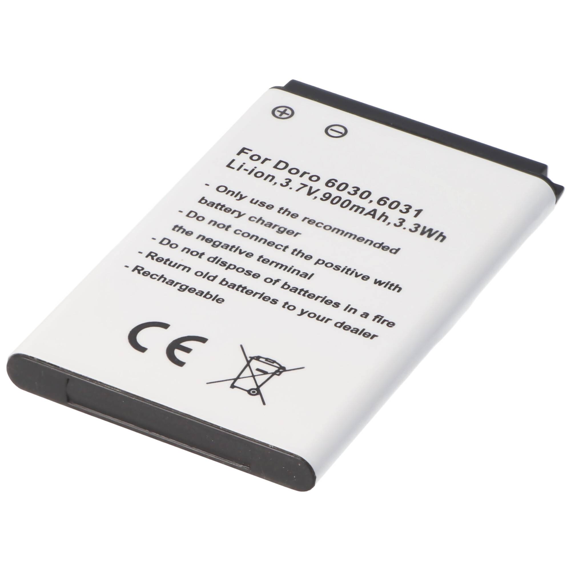 Akku passend für Doro 6030, 6031, Li-Ion, 3,7V, 900mAh, 3,3Wh
