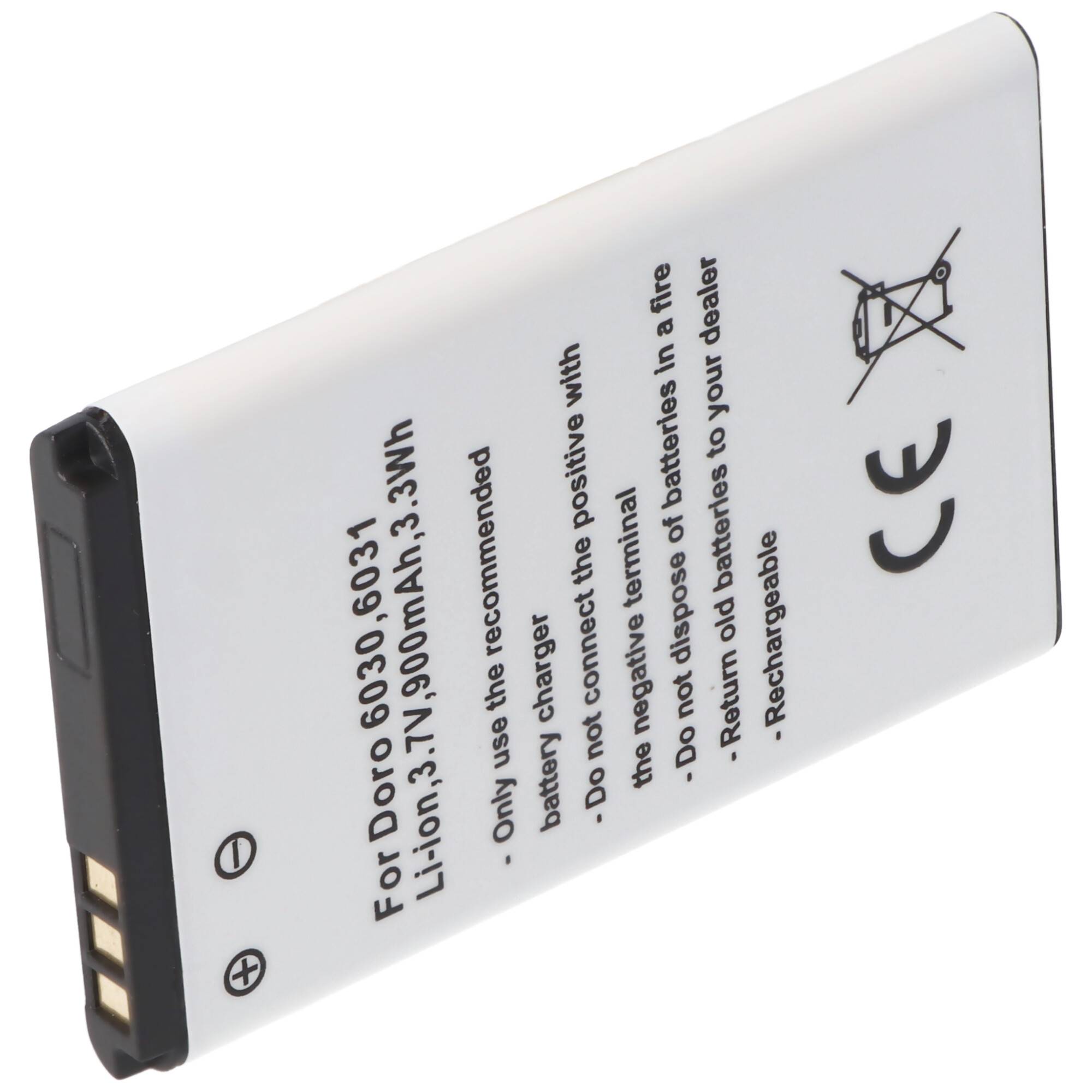 Akku passend für Doro 6030, 6031, Li-Ion, 3,7V, 900mAh, 3,3Wh